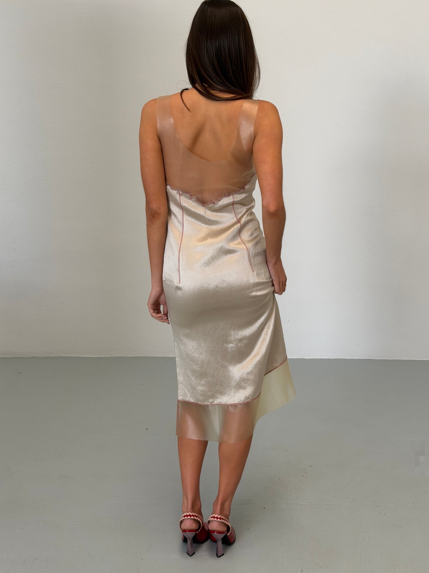 (rare) prada spring summer 1998 runway silk latex midi dress