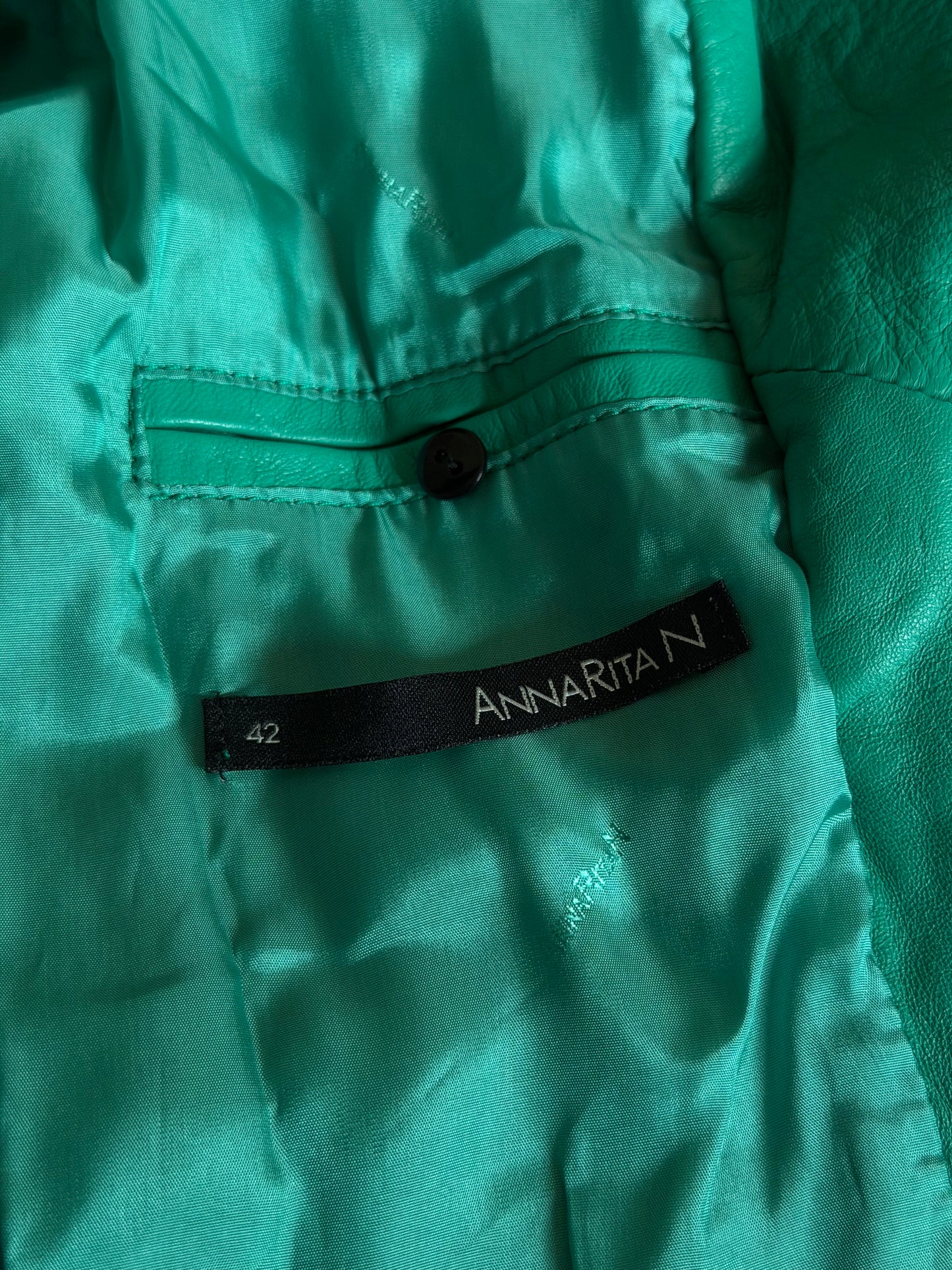 90s annarita n green leather jacket