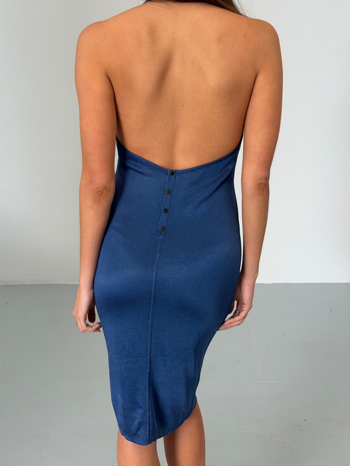 alaïa spring 1986 blue backless halter dress