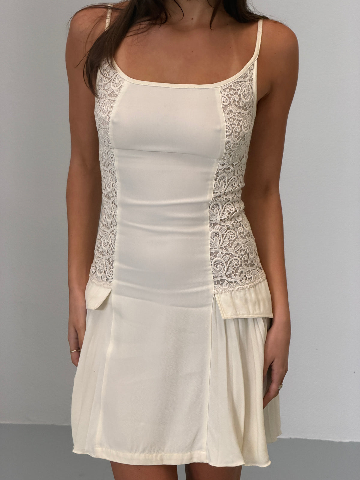 (archival) gianni versace couture spring 1994 ivory lace panel camisole dress