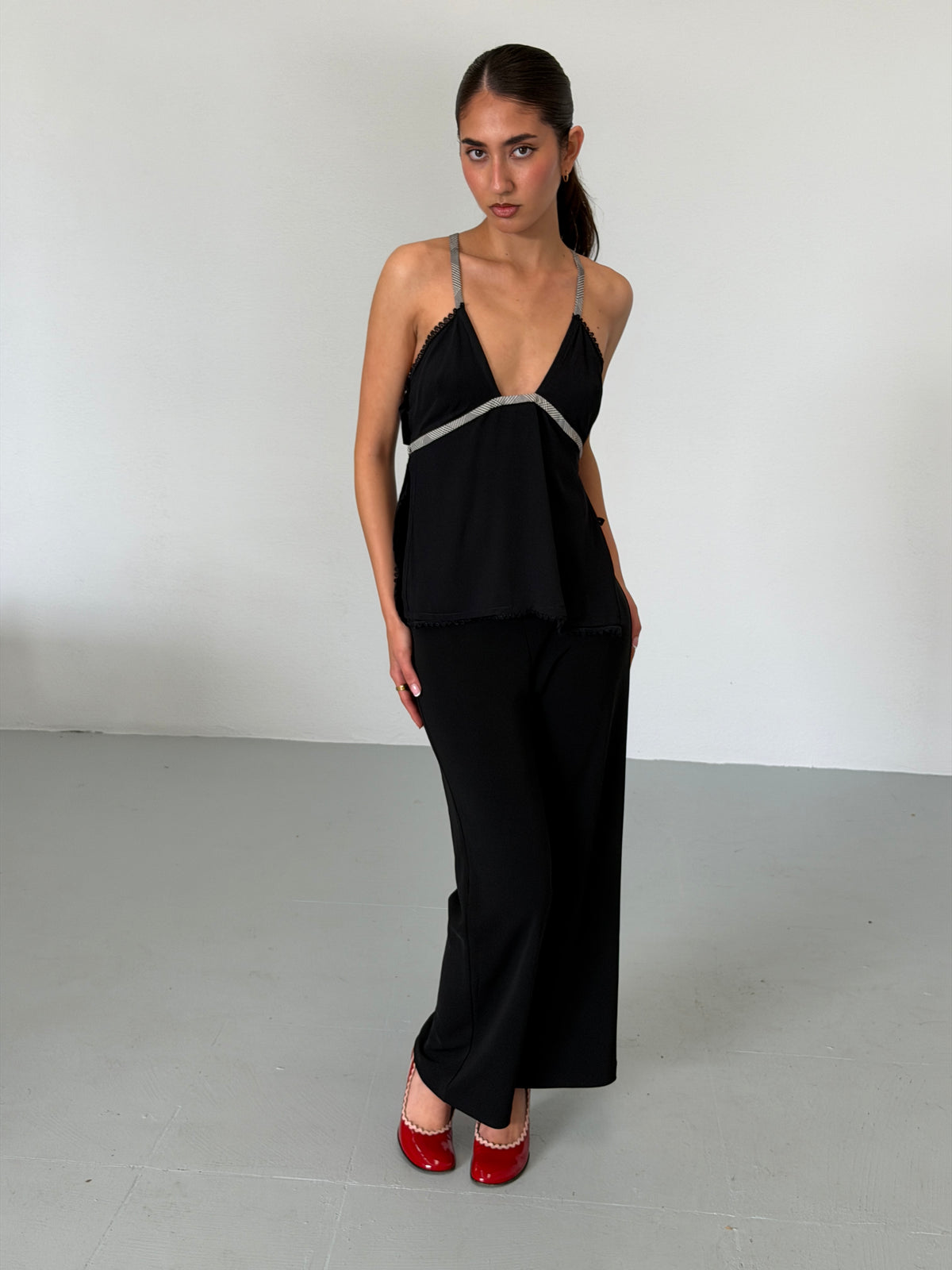 gianni versace couture spring 1998 black silk halter top