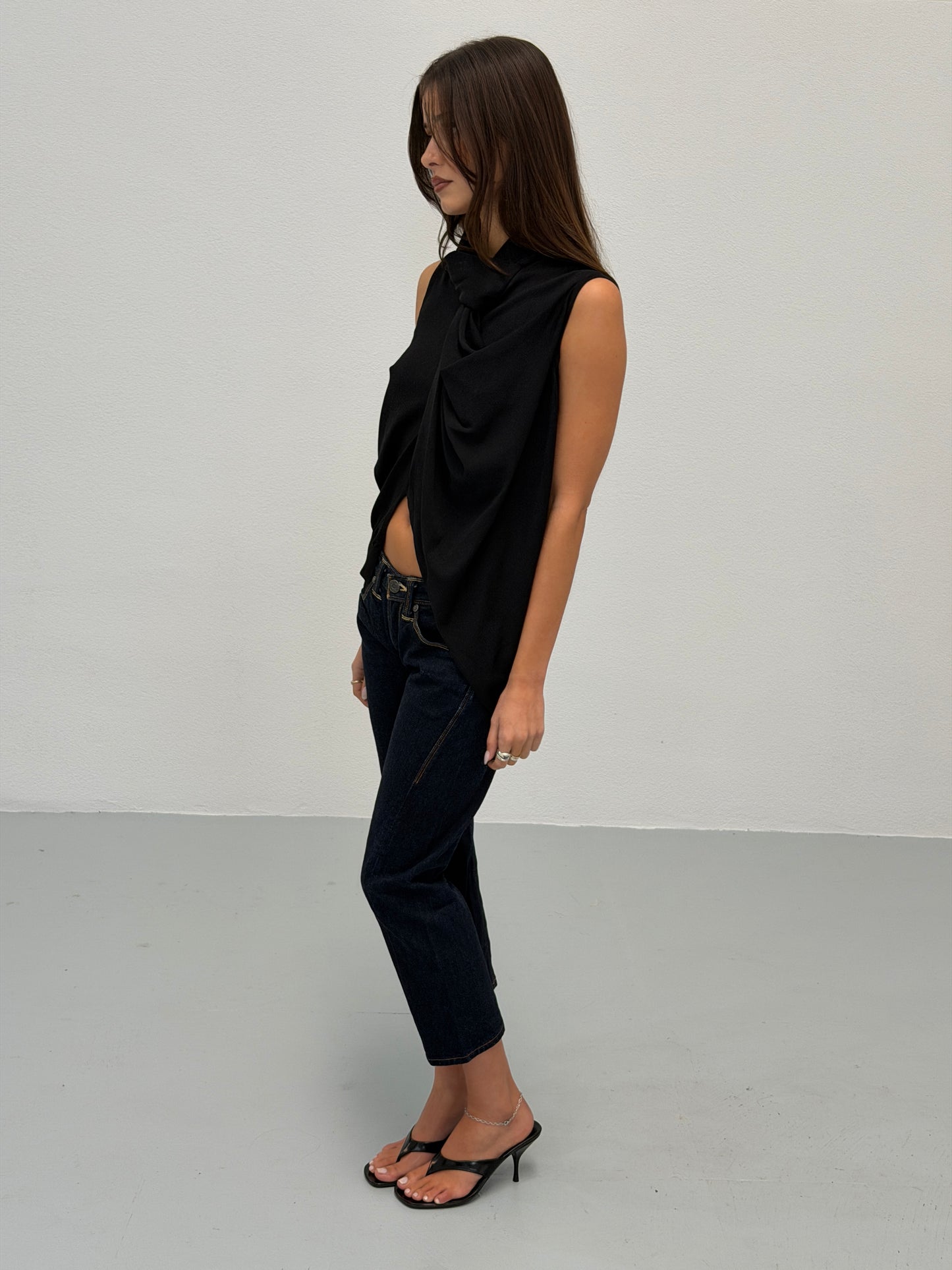costume national black draped knit top