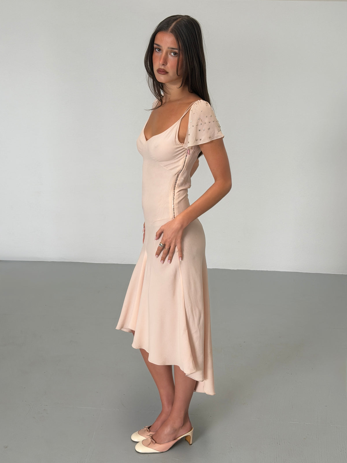 (rare) chloé spring 2001 pale pink studded silk dress