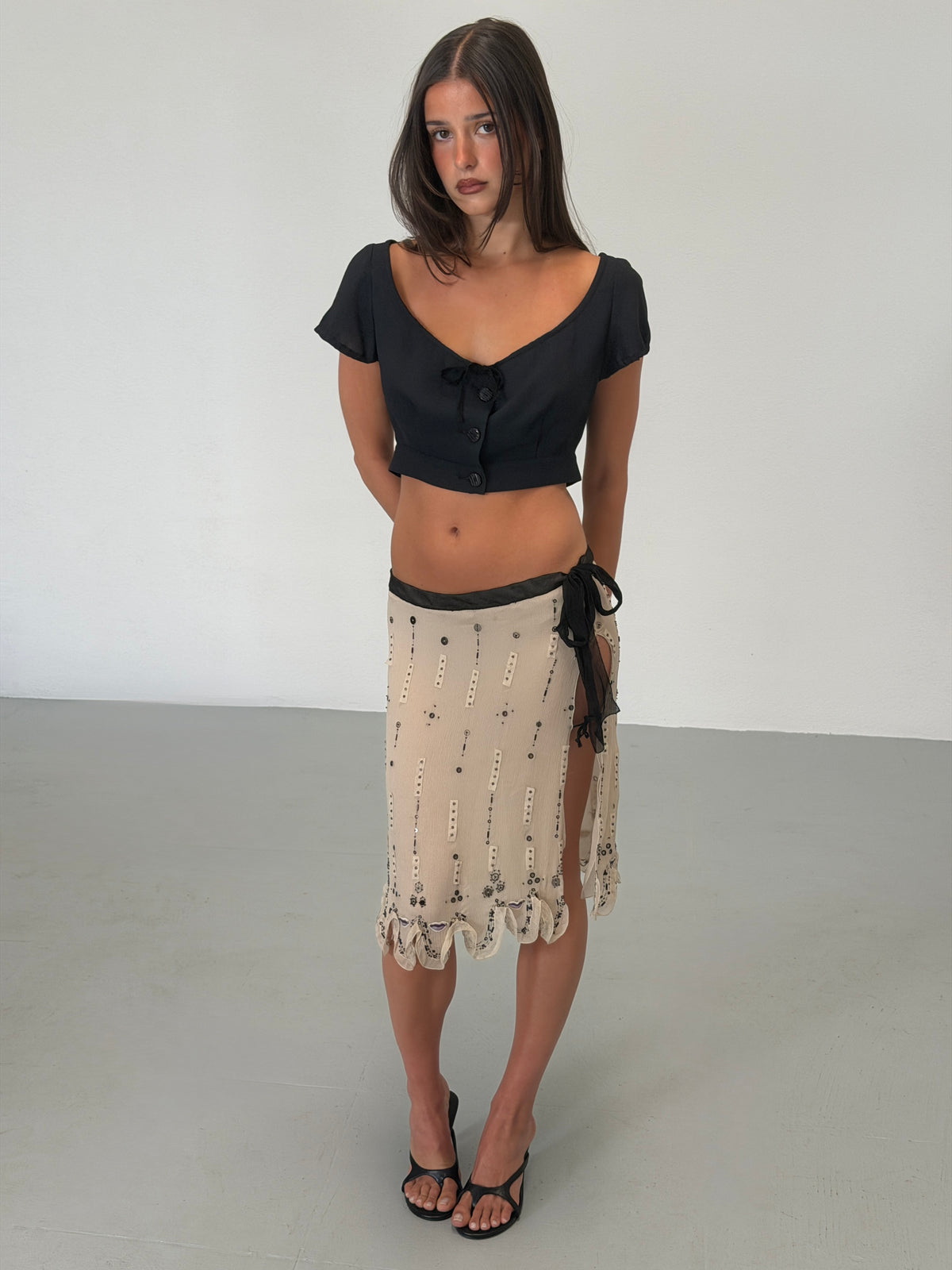 (reserved) prada spring 2000 ivory beaded silk chiffon skirt