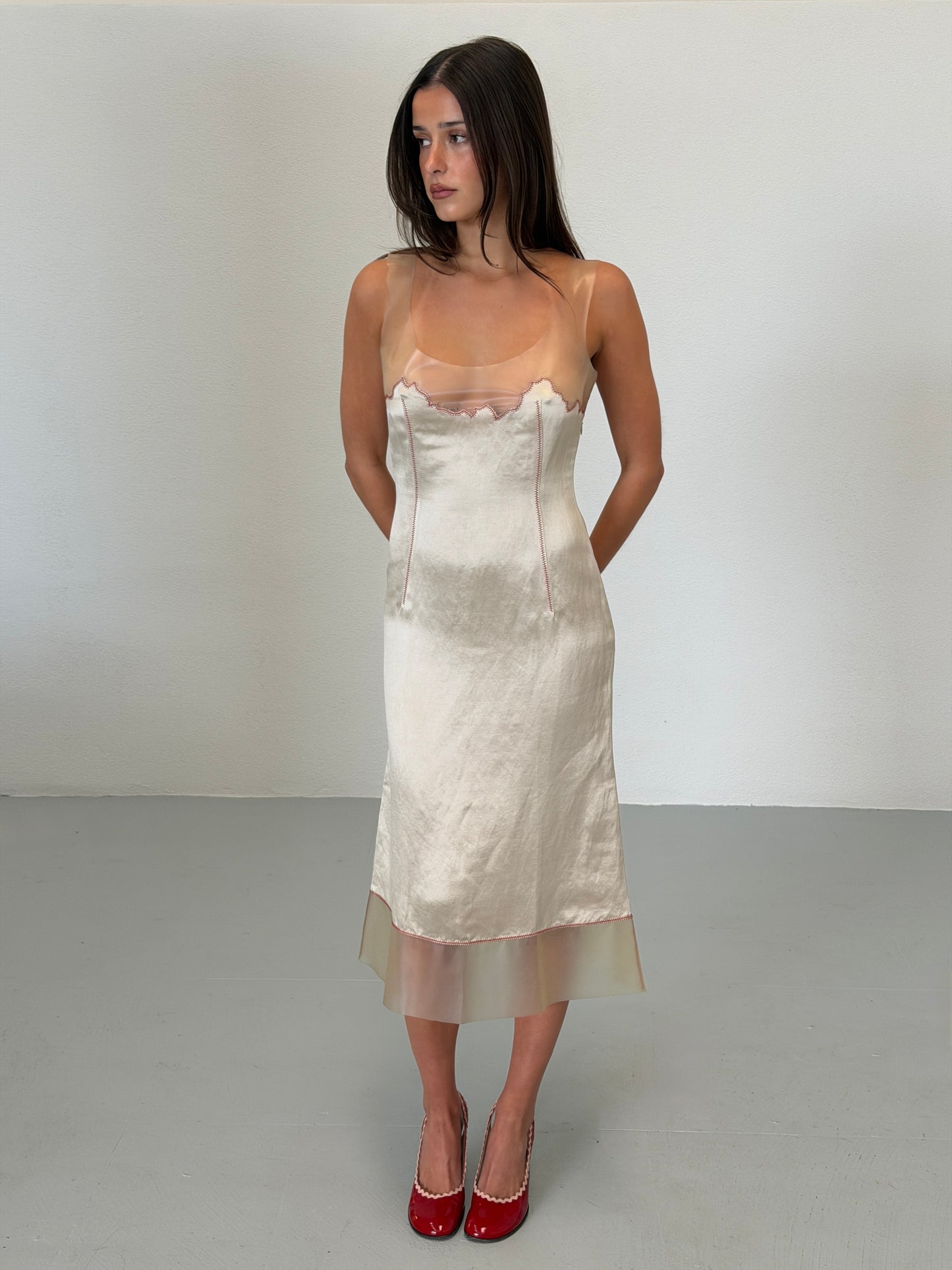 (rare) prada spring summer 1998 runway silk latex midi dress