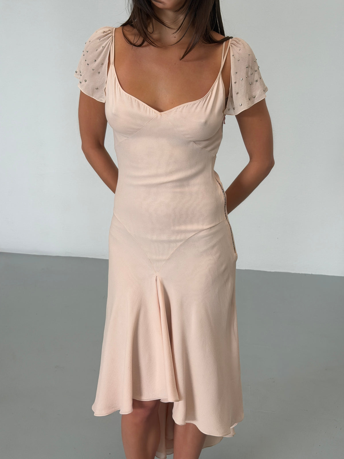 (rare) chloé spring 2001 pale pink studded silk dress