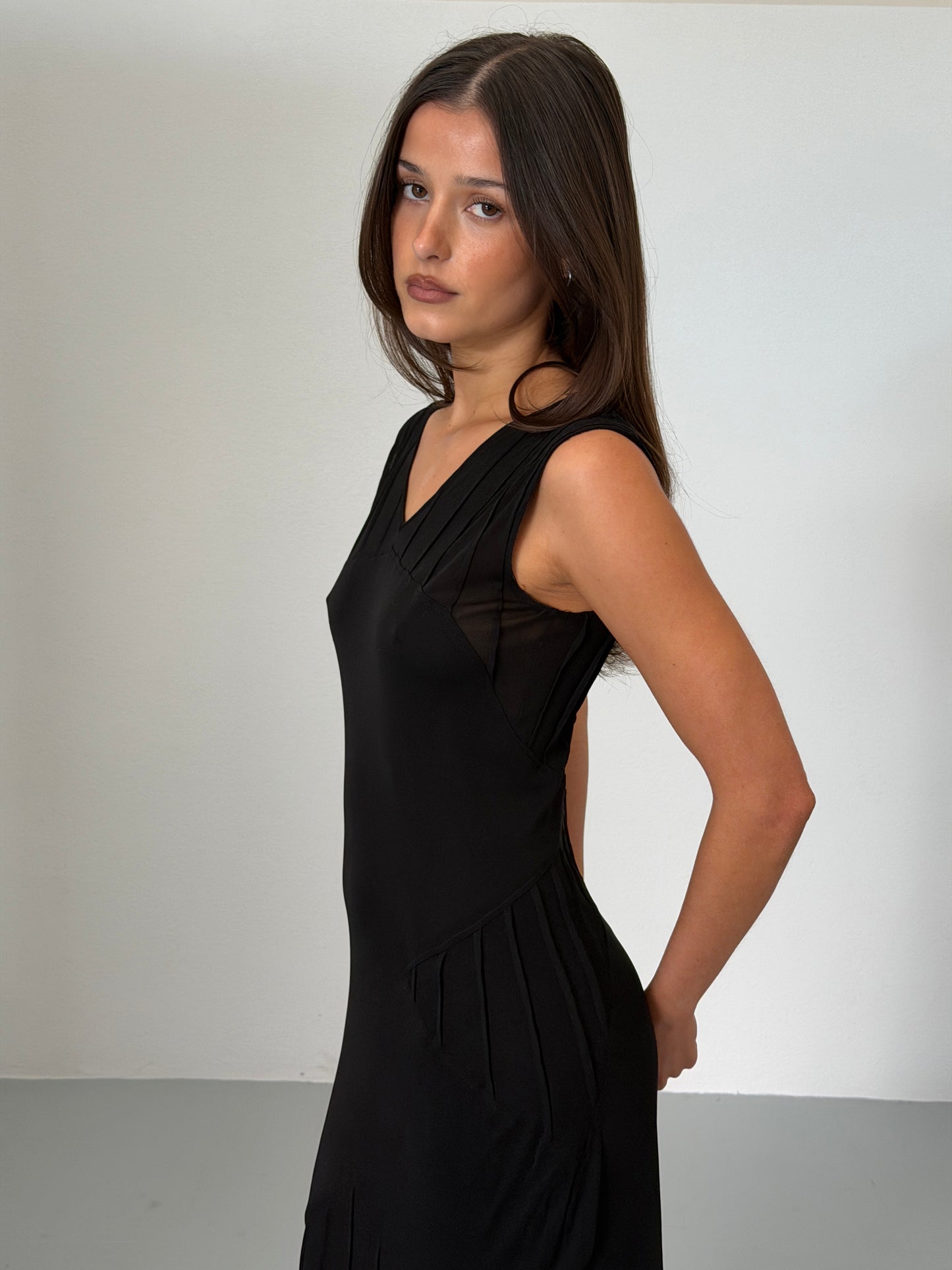 yves saint laurent spring summer 2003 black midi dress