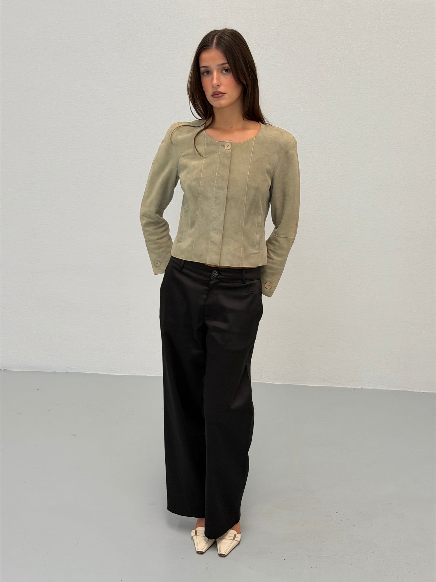 (rare) chanel cruise 2003 pale green suede jacket