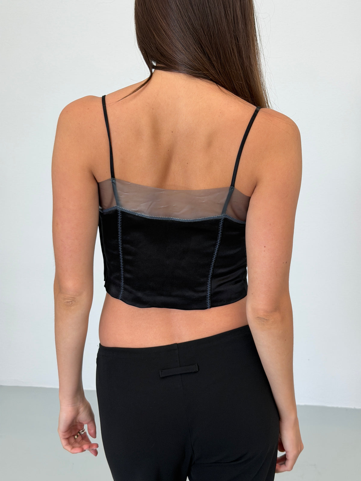 (rare) prada spring 1998 black silk pvc bustier top