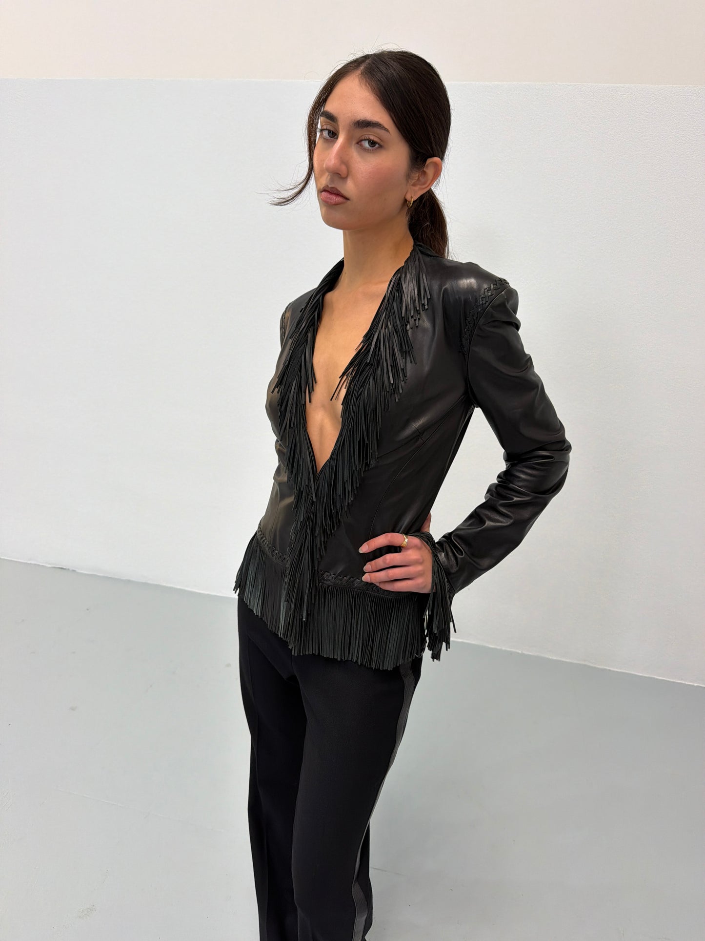(reserved) gianni versace spring summer 2002 leather fringe jacket
