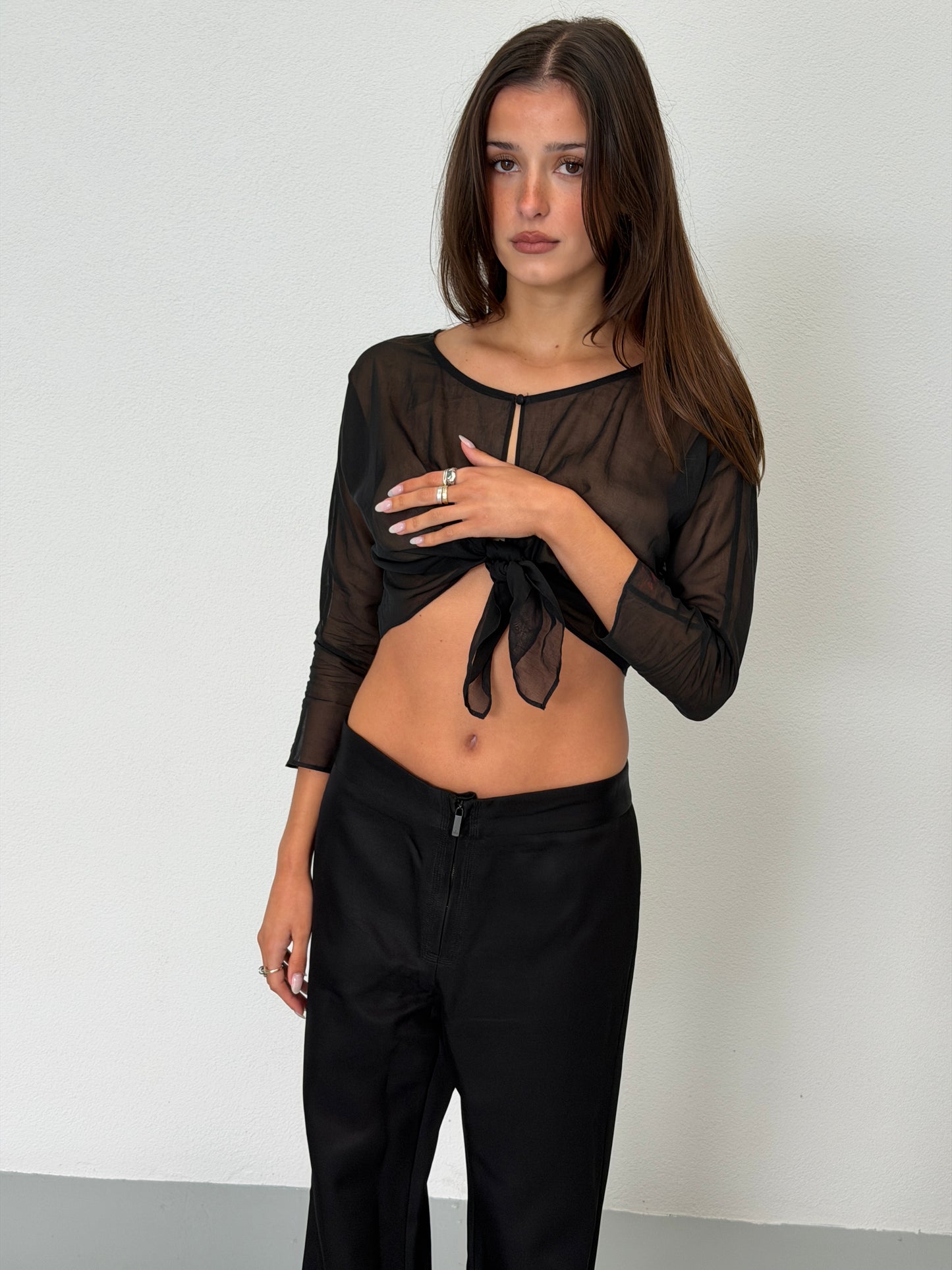 katharine hammett 1990s sheer tie blouse