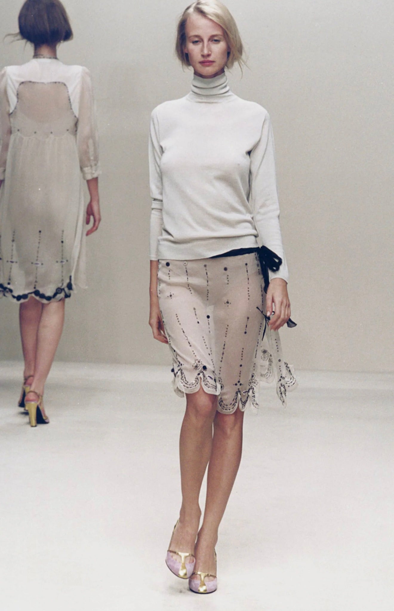 (rare) prada spring 2000 ivory beaded silk chiffon skirt