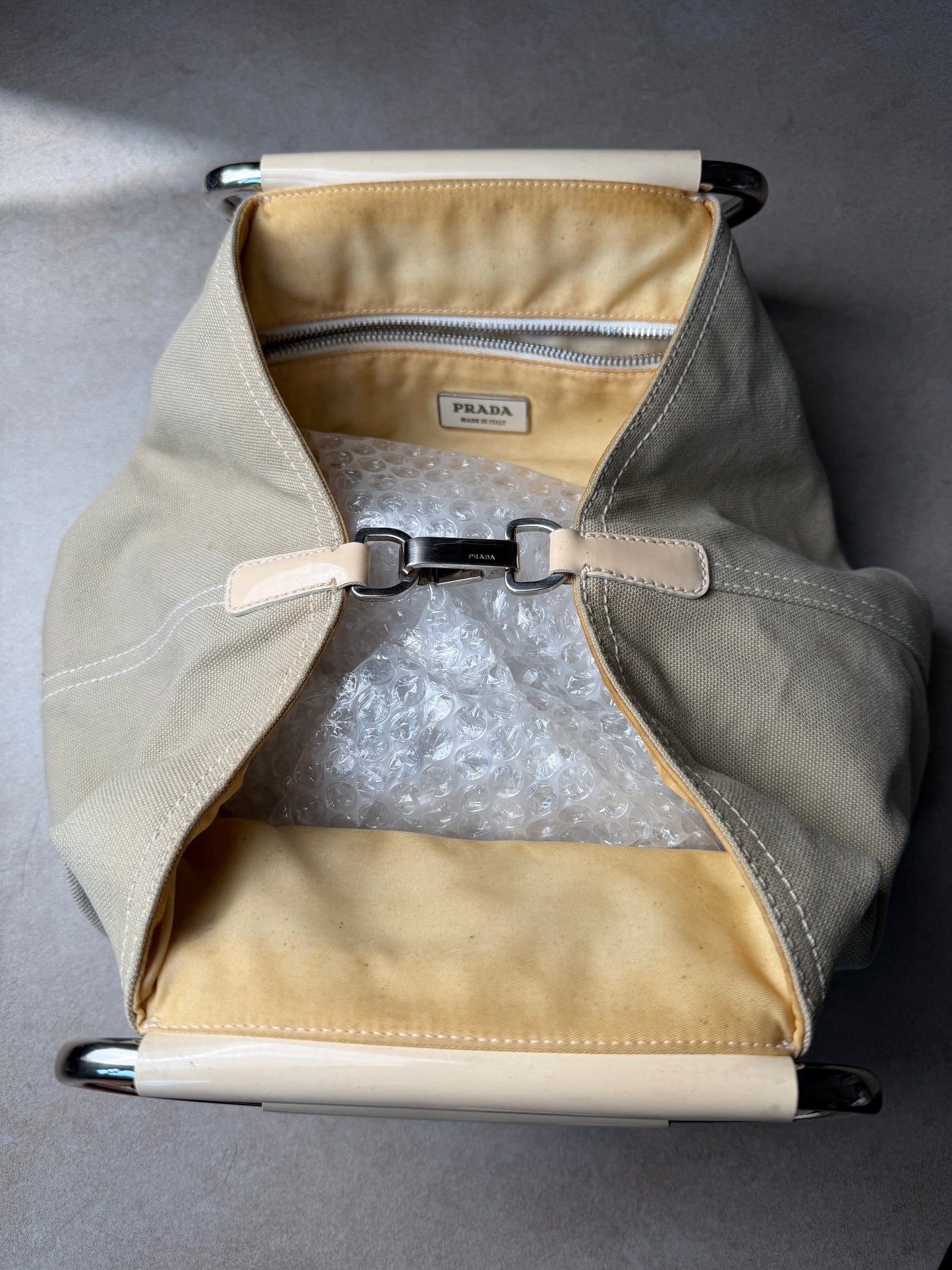 (rare) prada ss 2003 metal handle bag