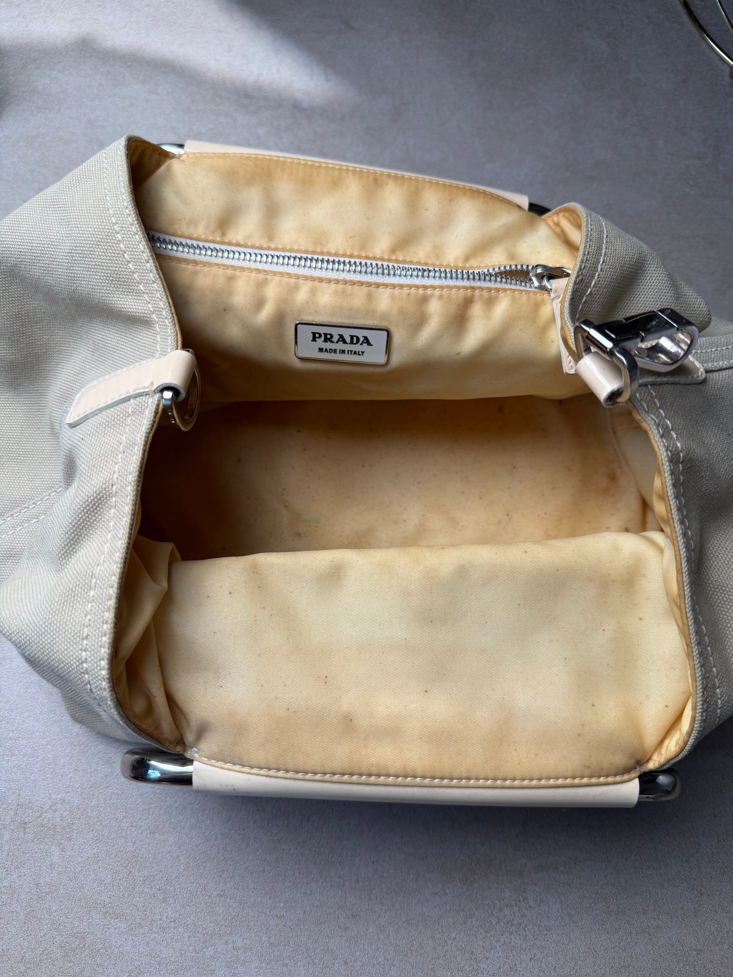 (rare) prada ss 2003 metal handle bag