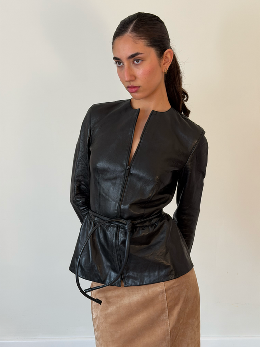 (permanent collection) gucci fw 1999 leather peplum jacket