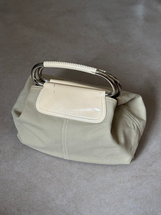 (rare) prada ss 2003 metal handle bag