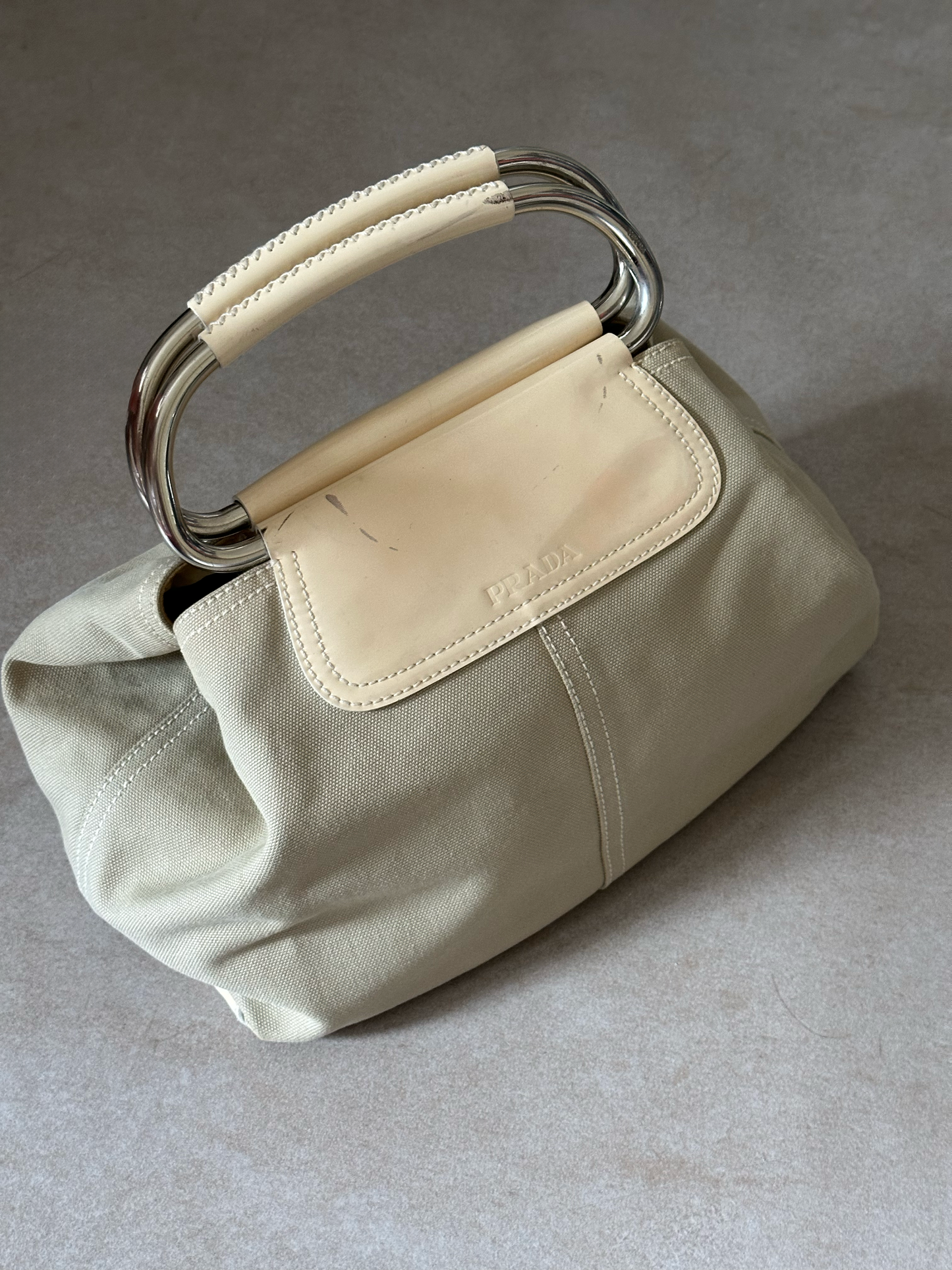 (rare) prada ss 2003 metal handle bag