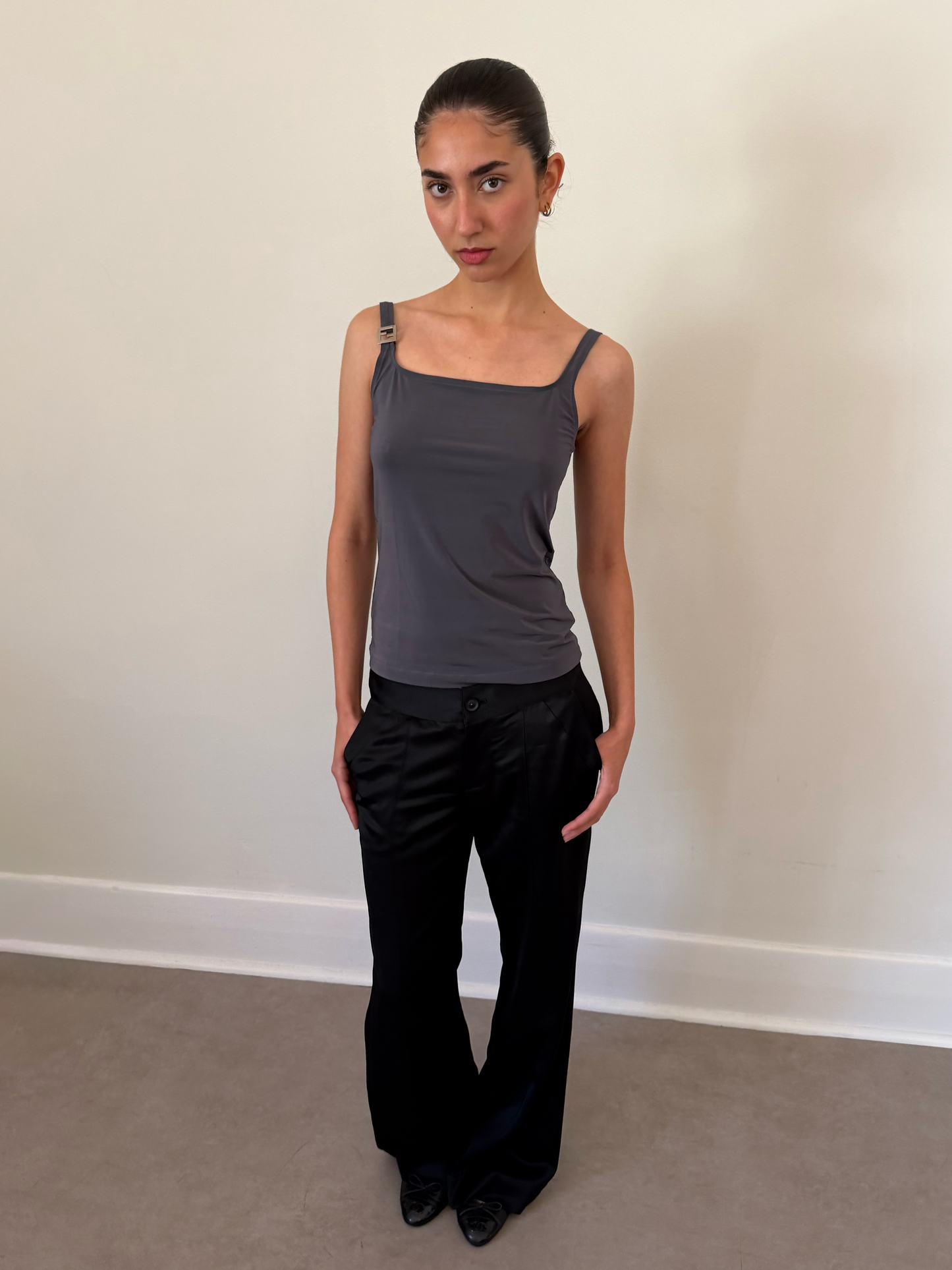 italian black satin trousers