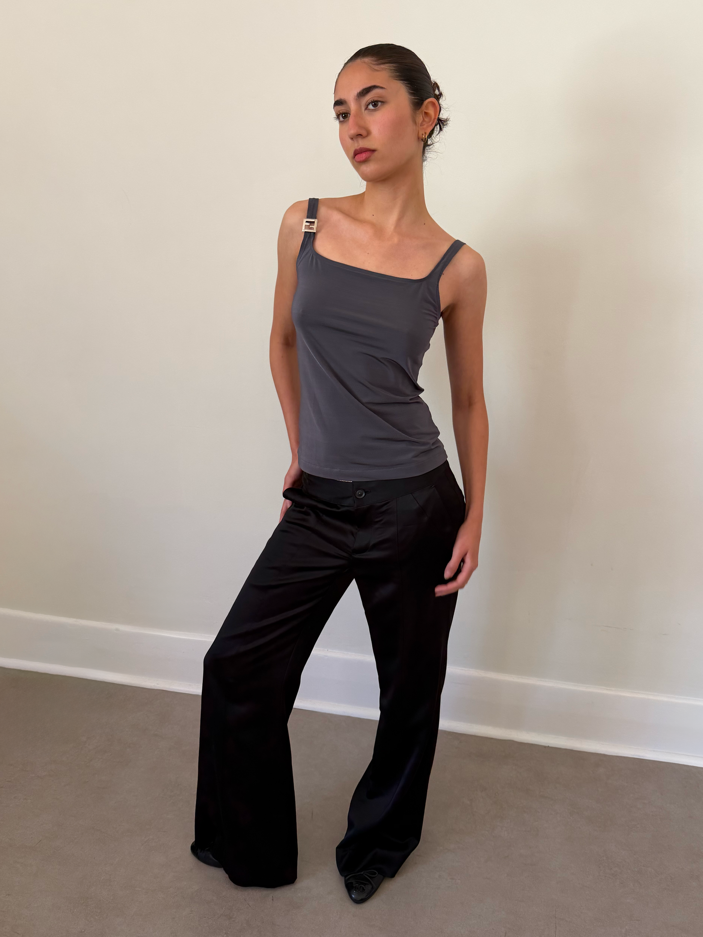 italian black satin trousers