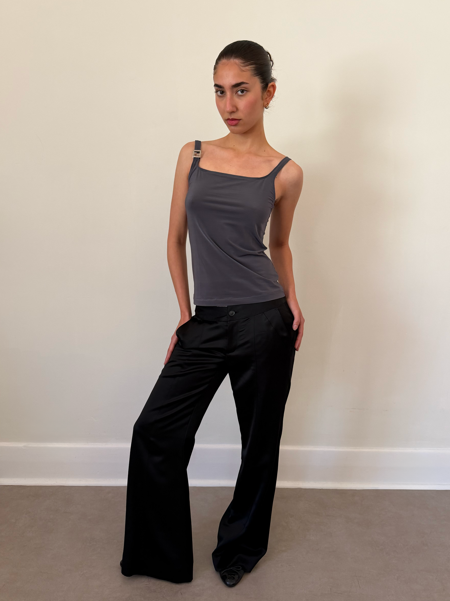 italian black satin trousers
