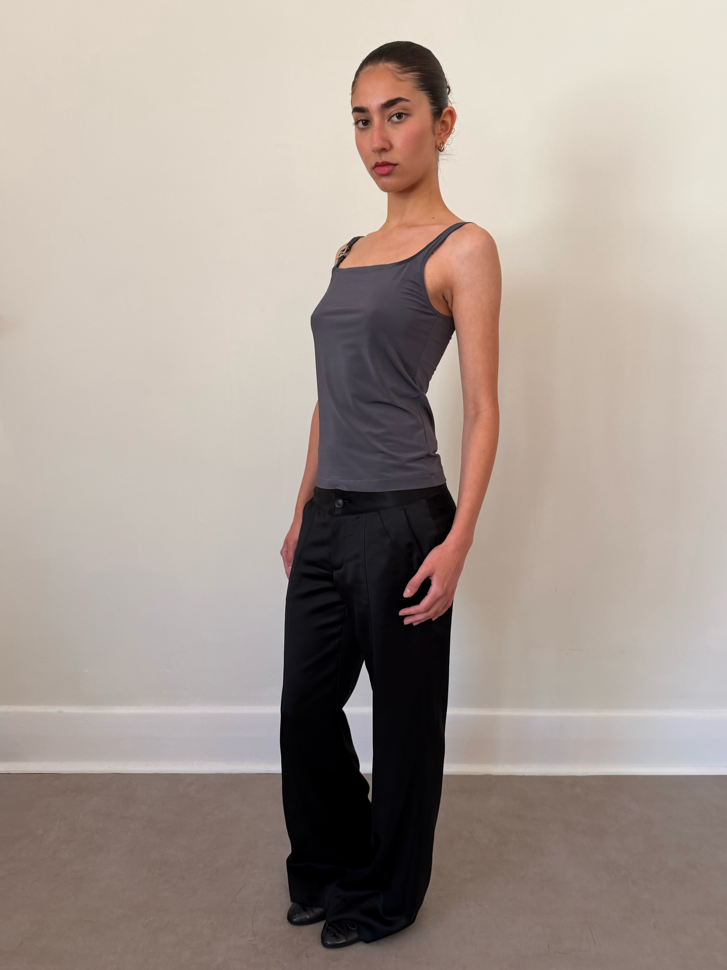 italian black satin trousers