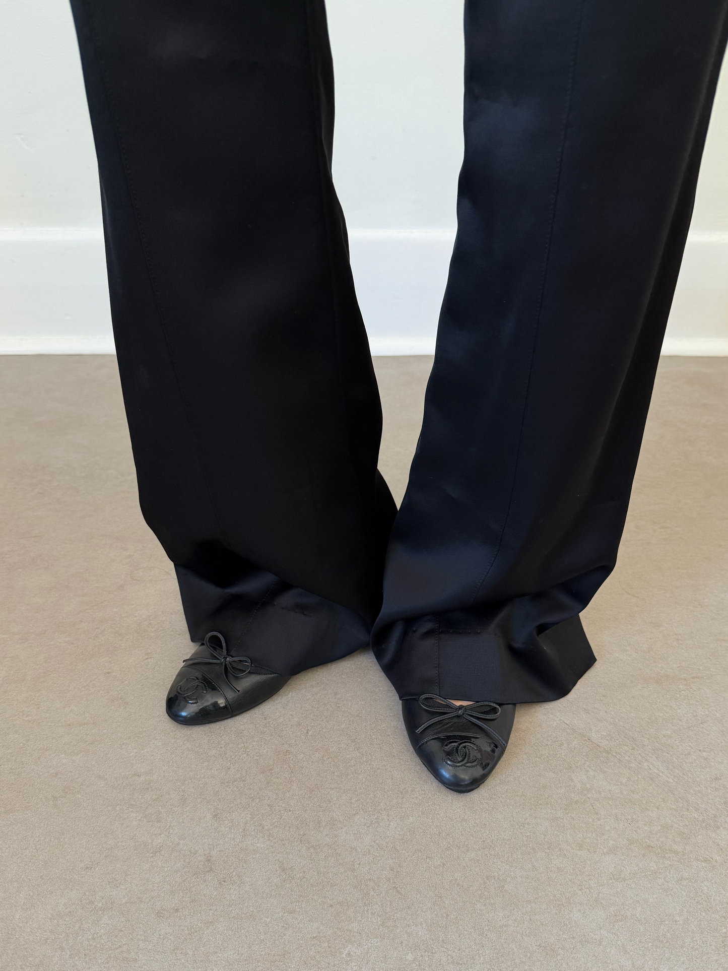italian black satin trousers