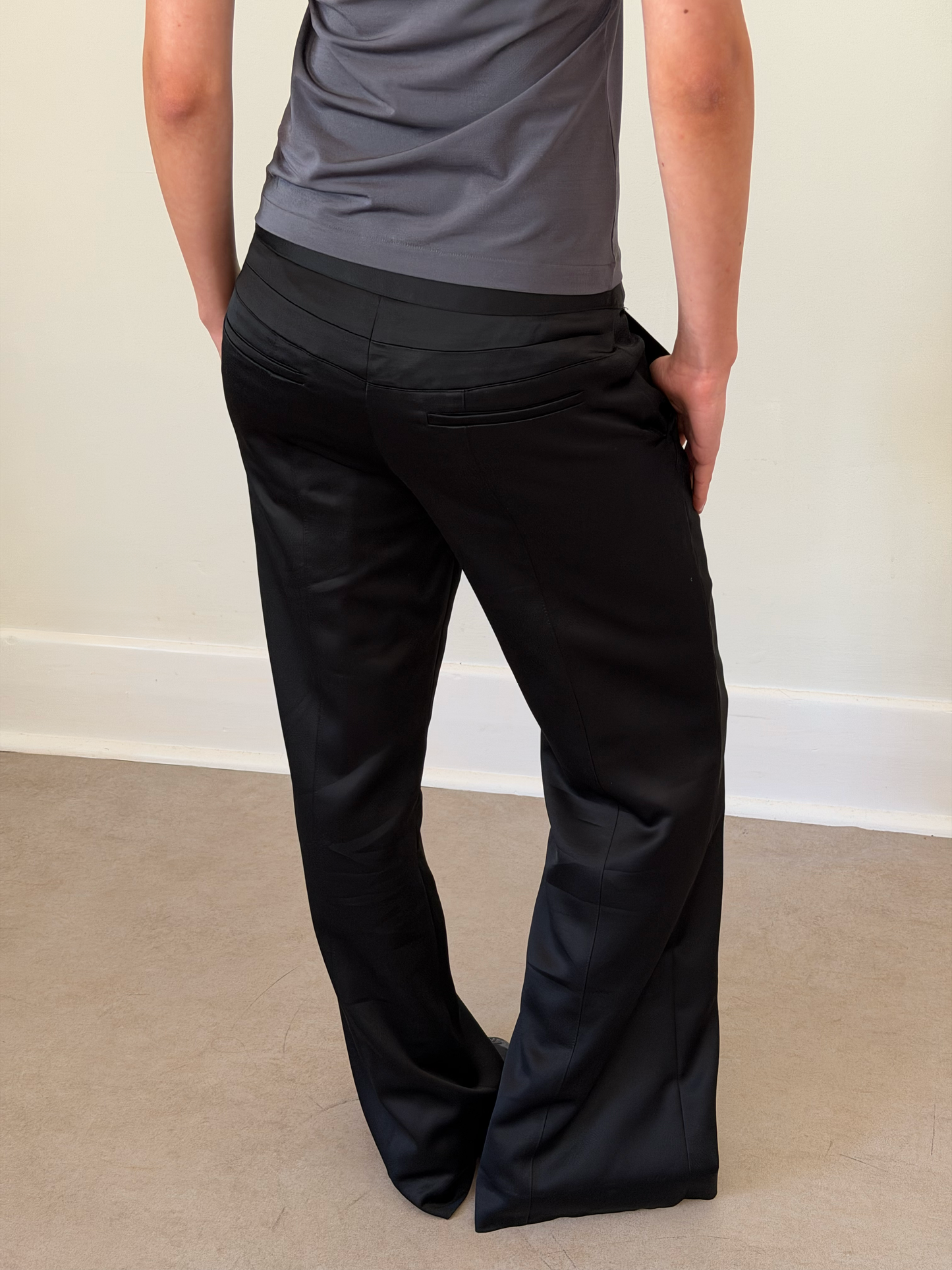 italian black satin trousers