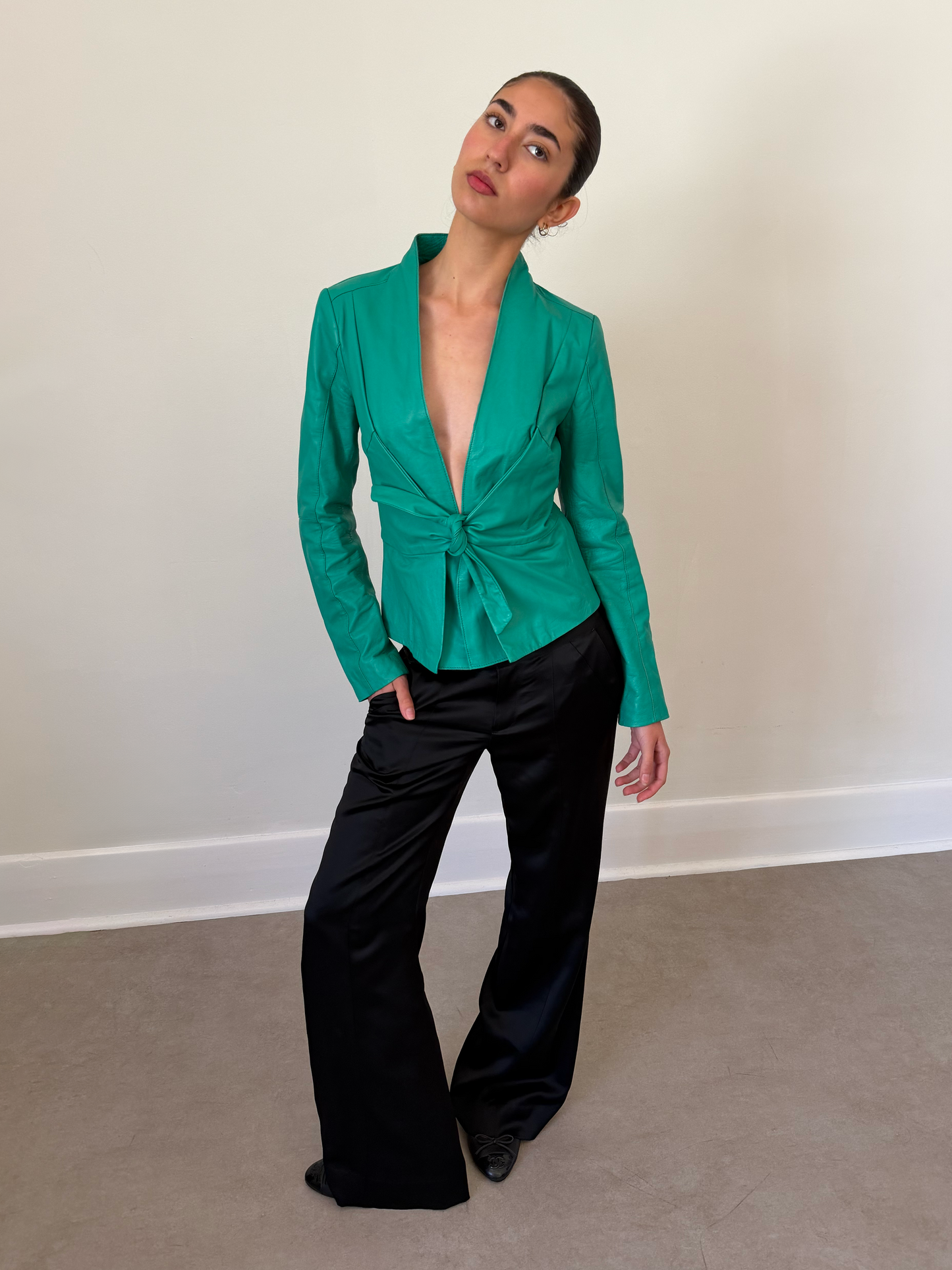 90s annarita n green leather jacket