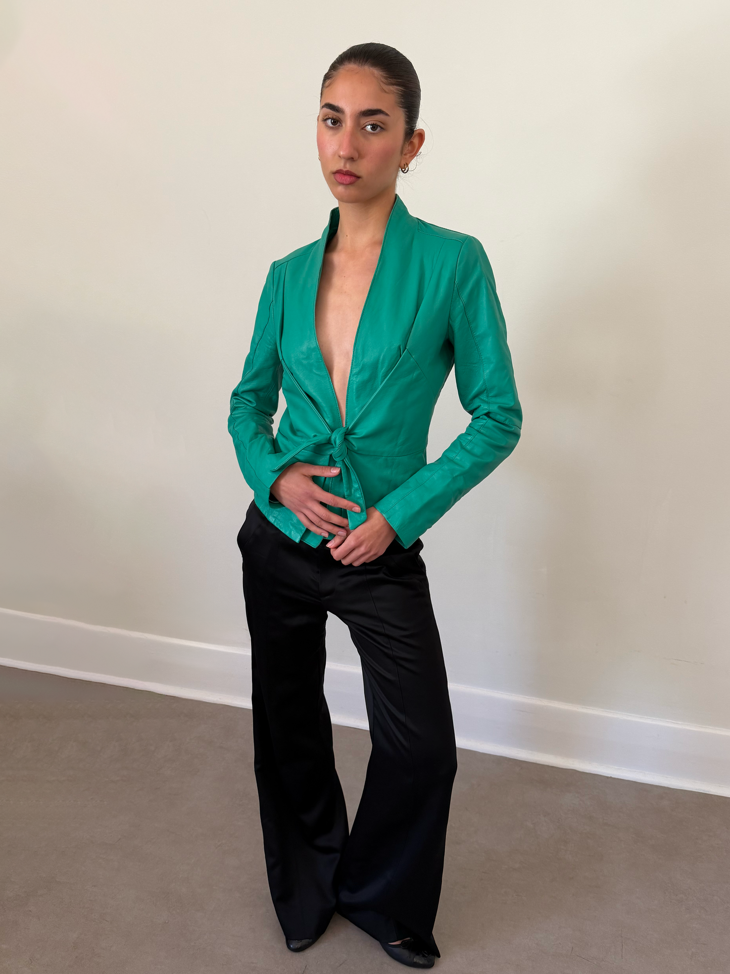 90s annarita n green leather jacket