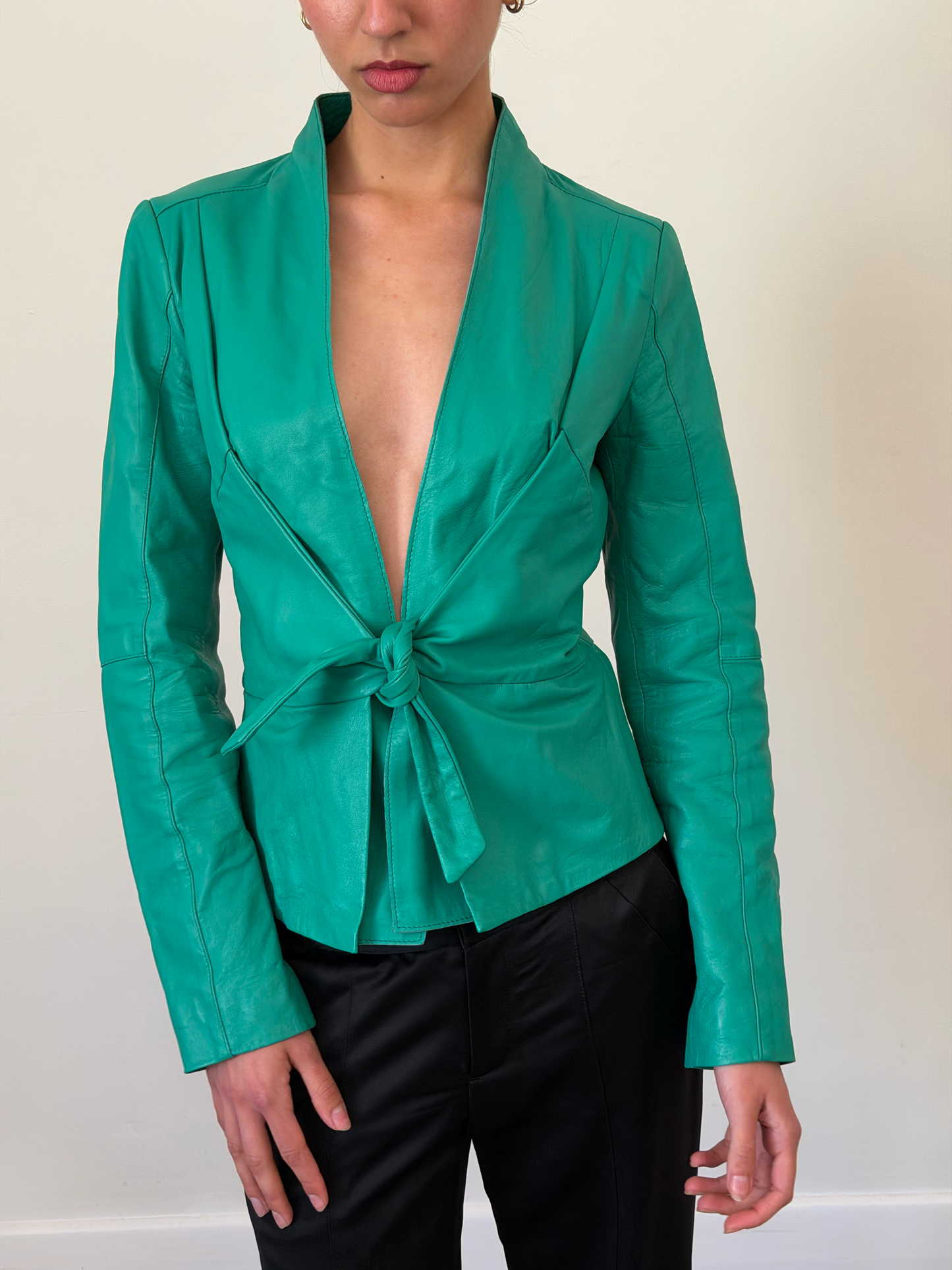 90s annarita n green leather jacket