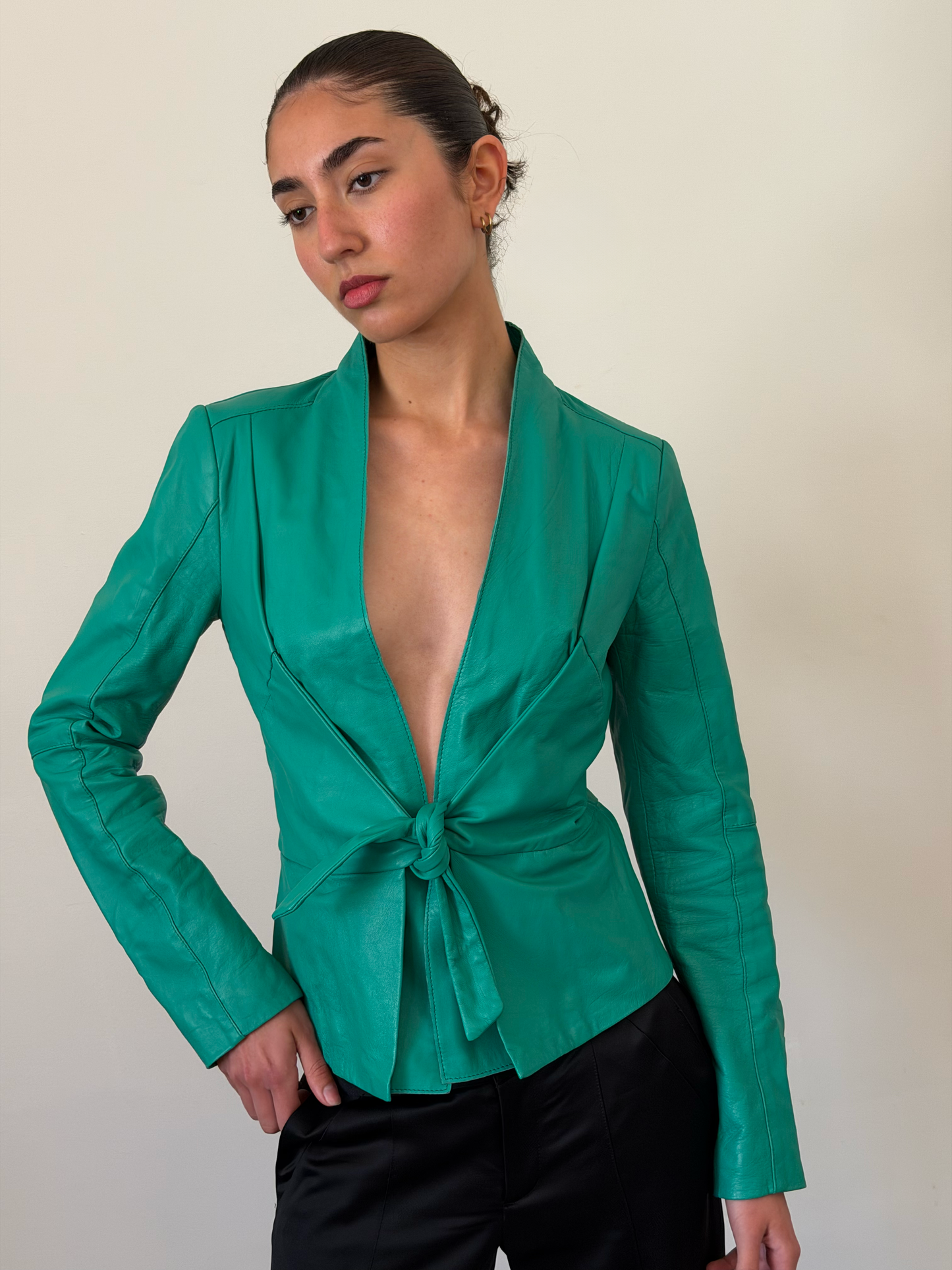 90s annarita n green leather jacket