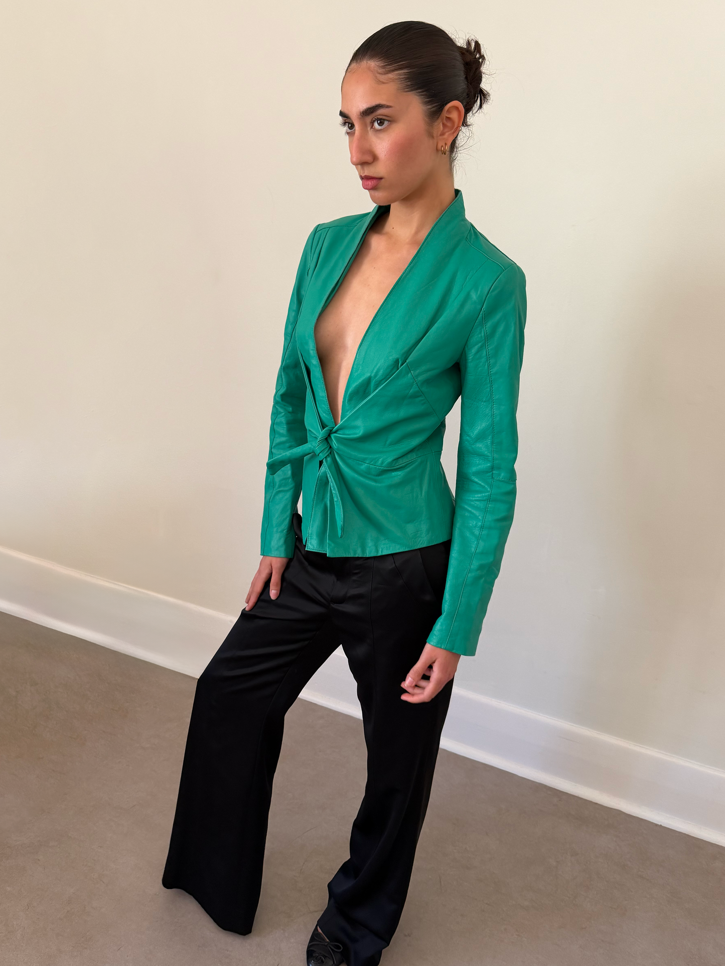 90s annarita n green leather jacket