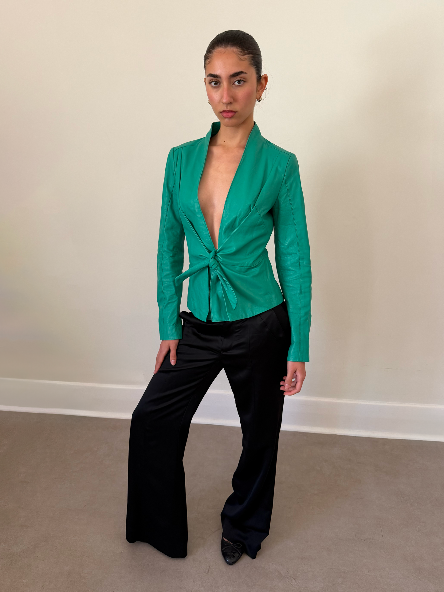 90s annarita n green leather jacket