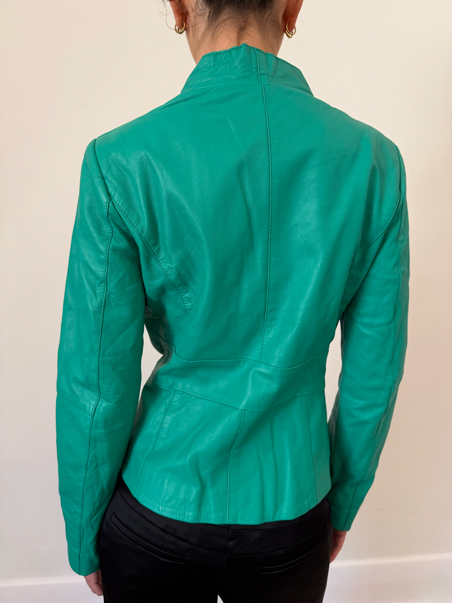 90s annarita n green leather jacket