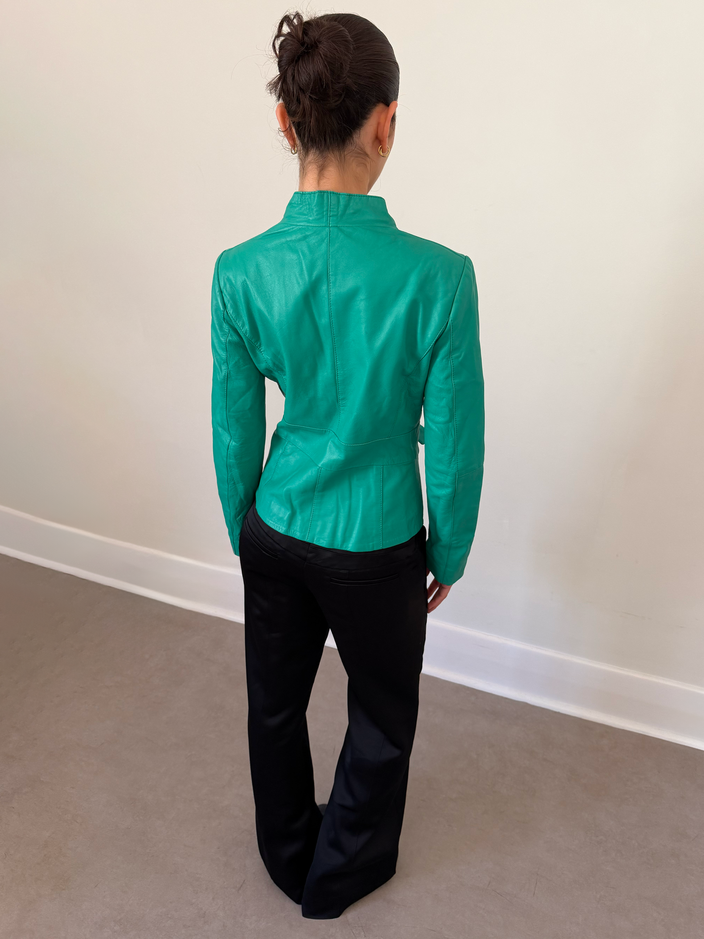 90s annarita n green leather jacket