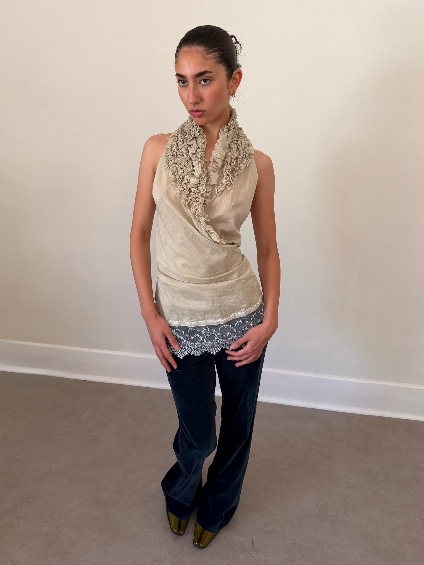 90s io yukomurata frill halter blouse