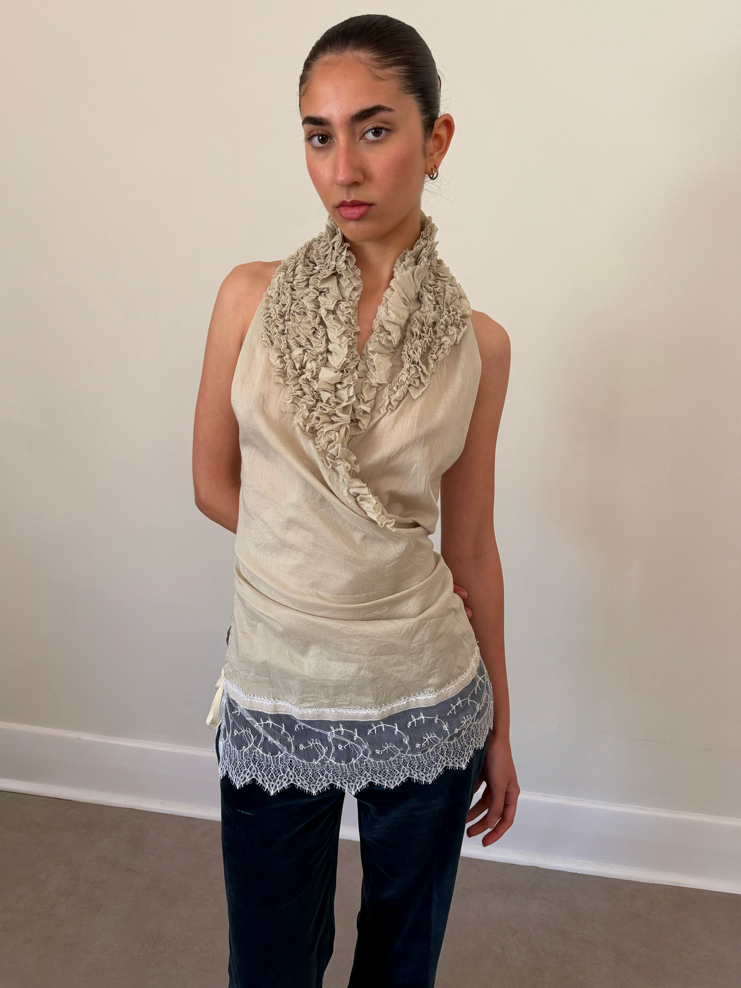 90s io yukomurata frill halter blouse