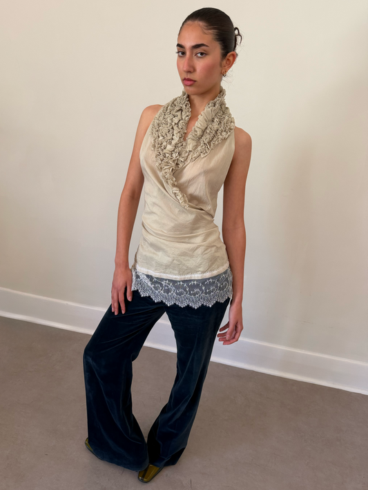 90s io yukomurata frill halter blouse