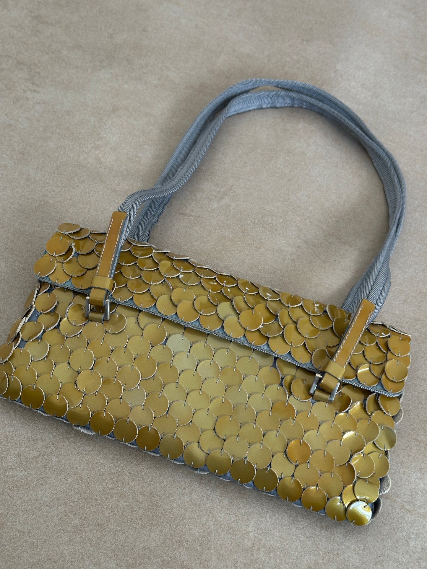 (rare) prada ss 2000 gold disc bag