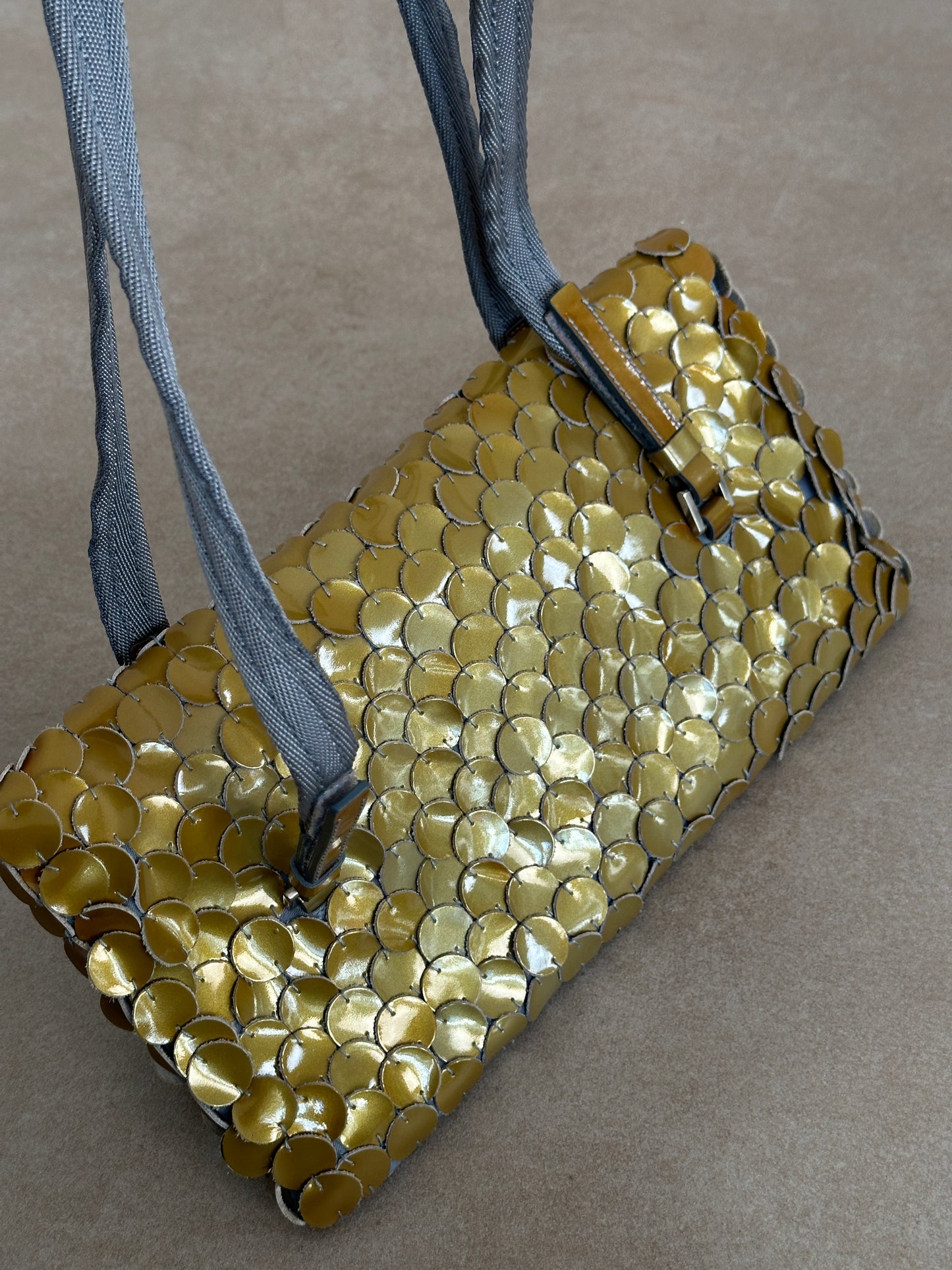 (rare) prada ss 2000 gold disc bag