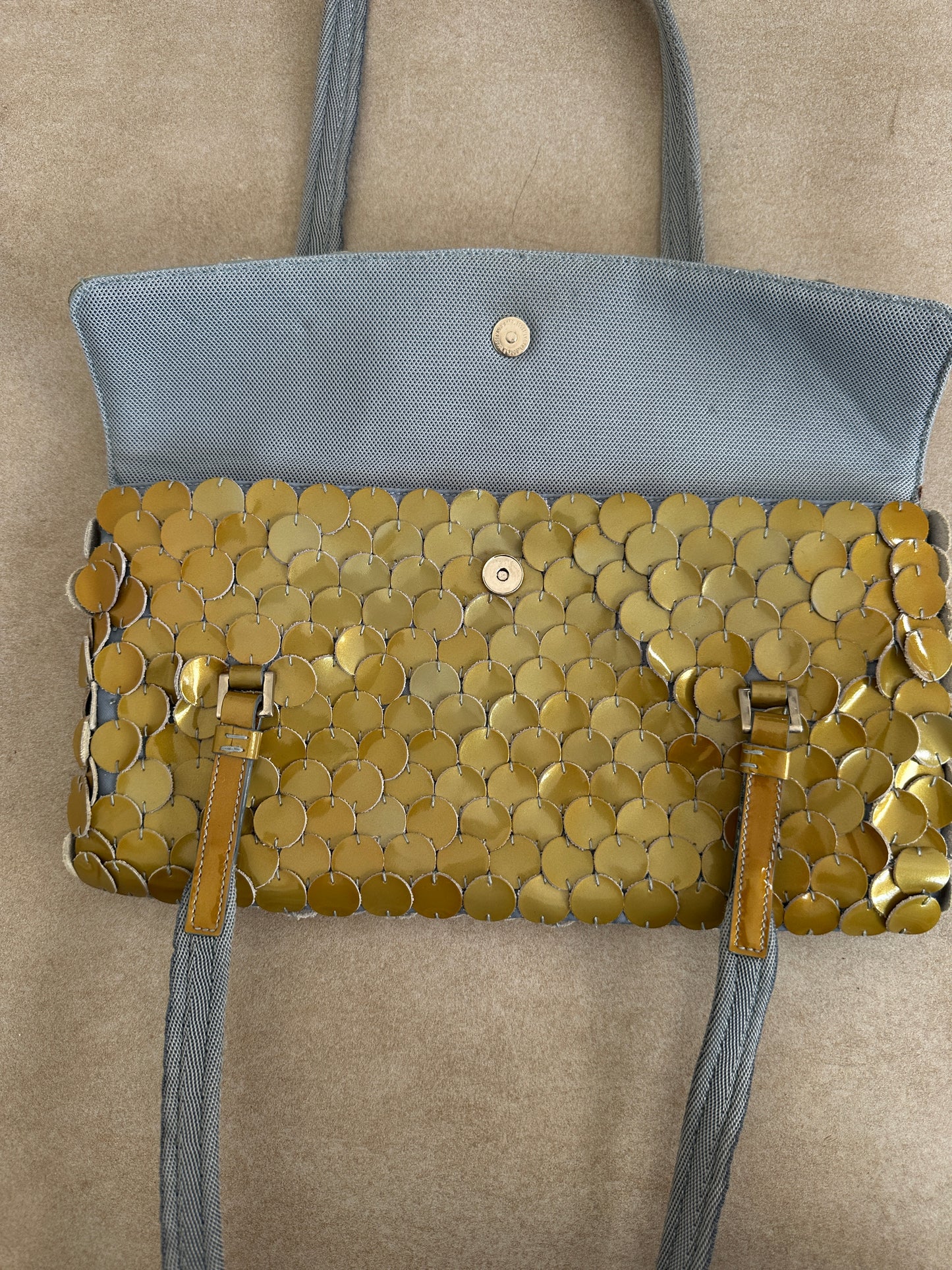 (rare) prada ss 2000 gold disc bag