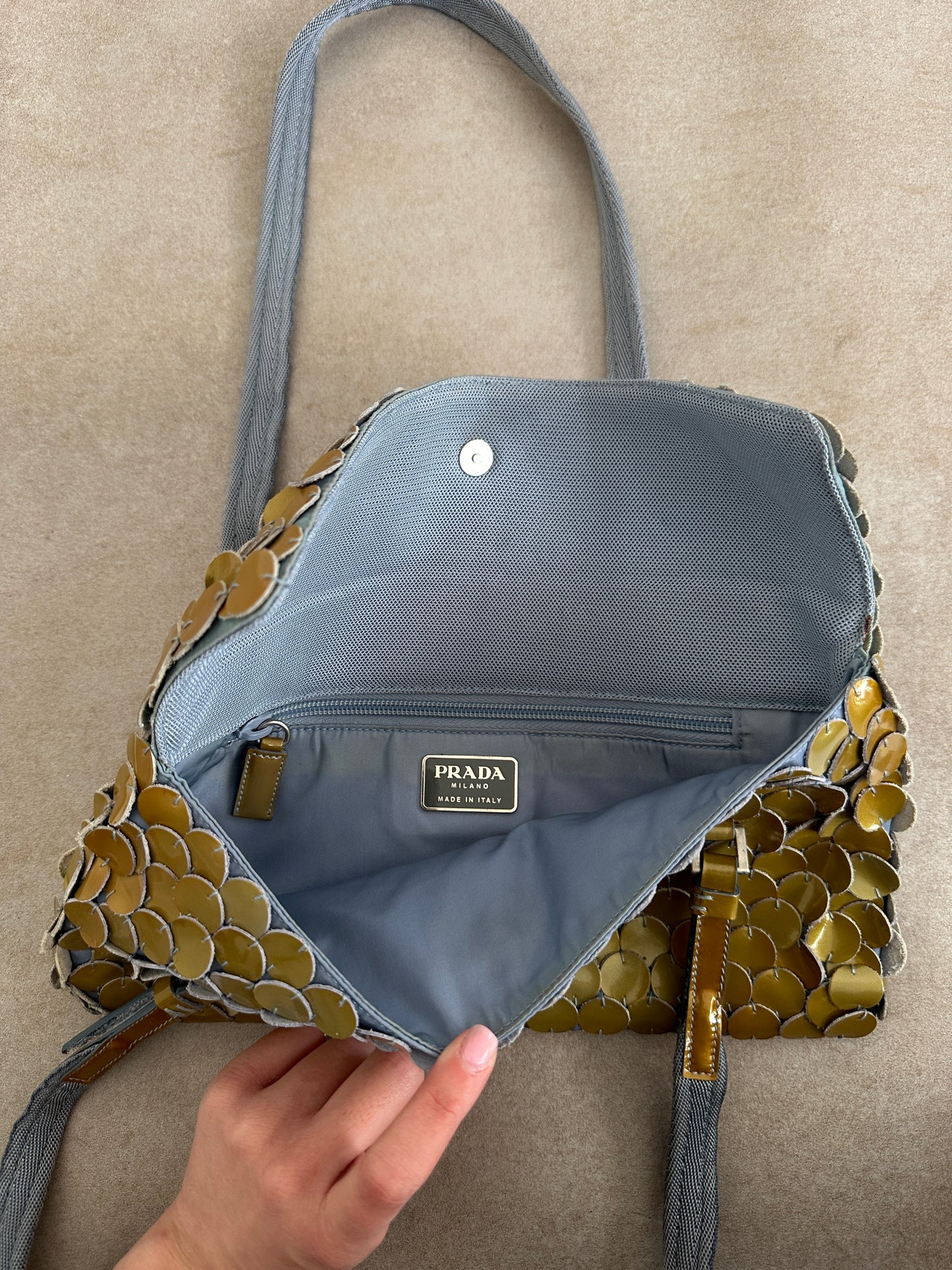 (rare) prada ss 2000 gold disc bag