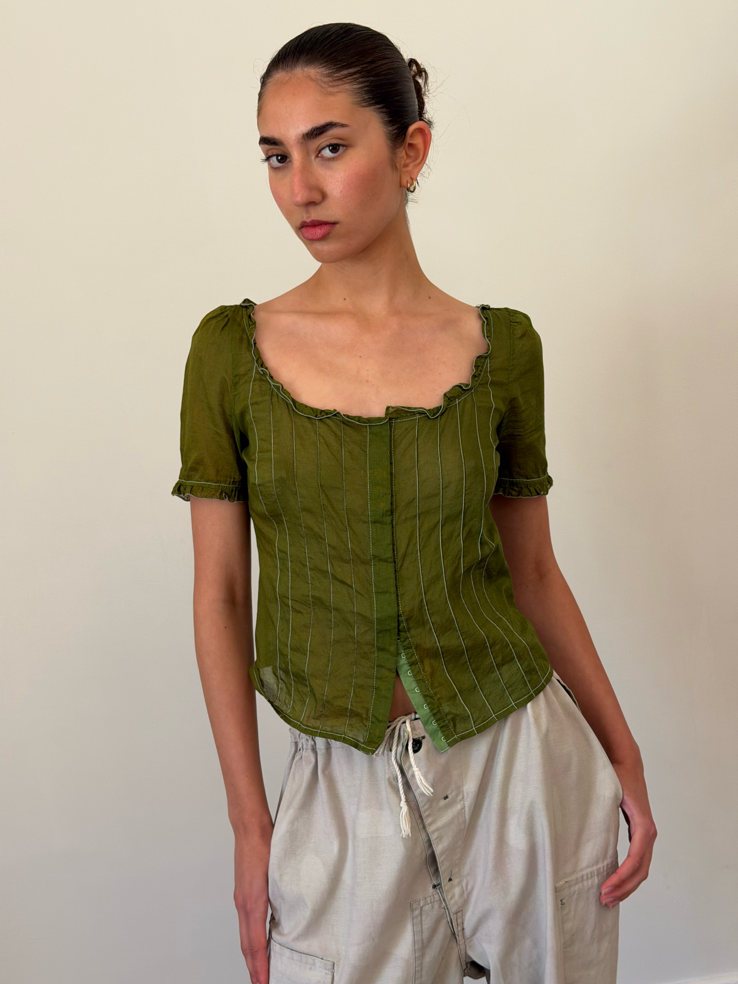 miu miu ss 1996 olive linen blouse