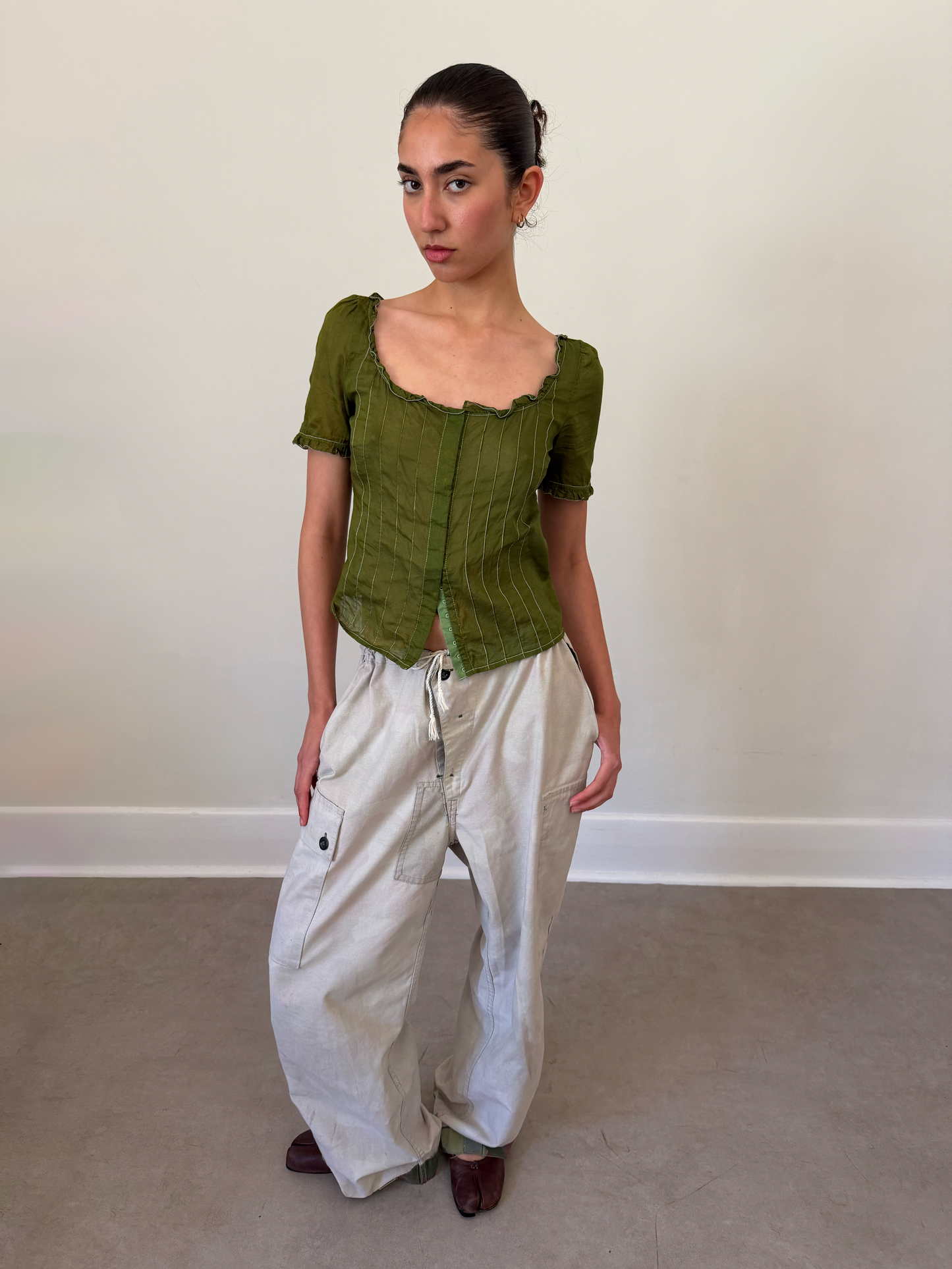 miu miu ss 1996 olive linen blouse