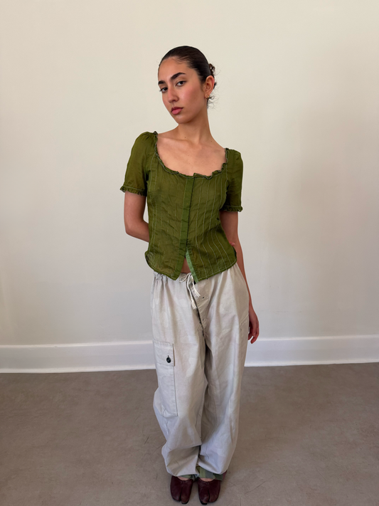 miu miu ss 1996 olive linen blouse