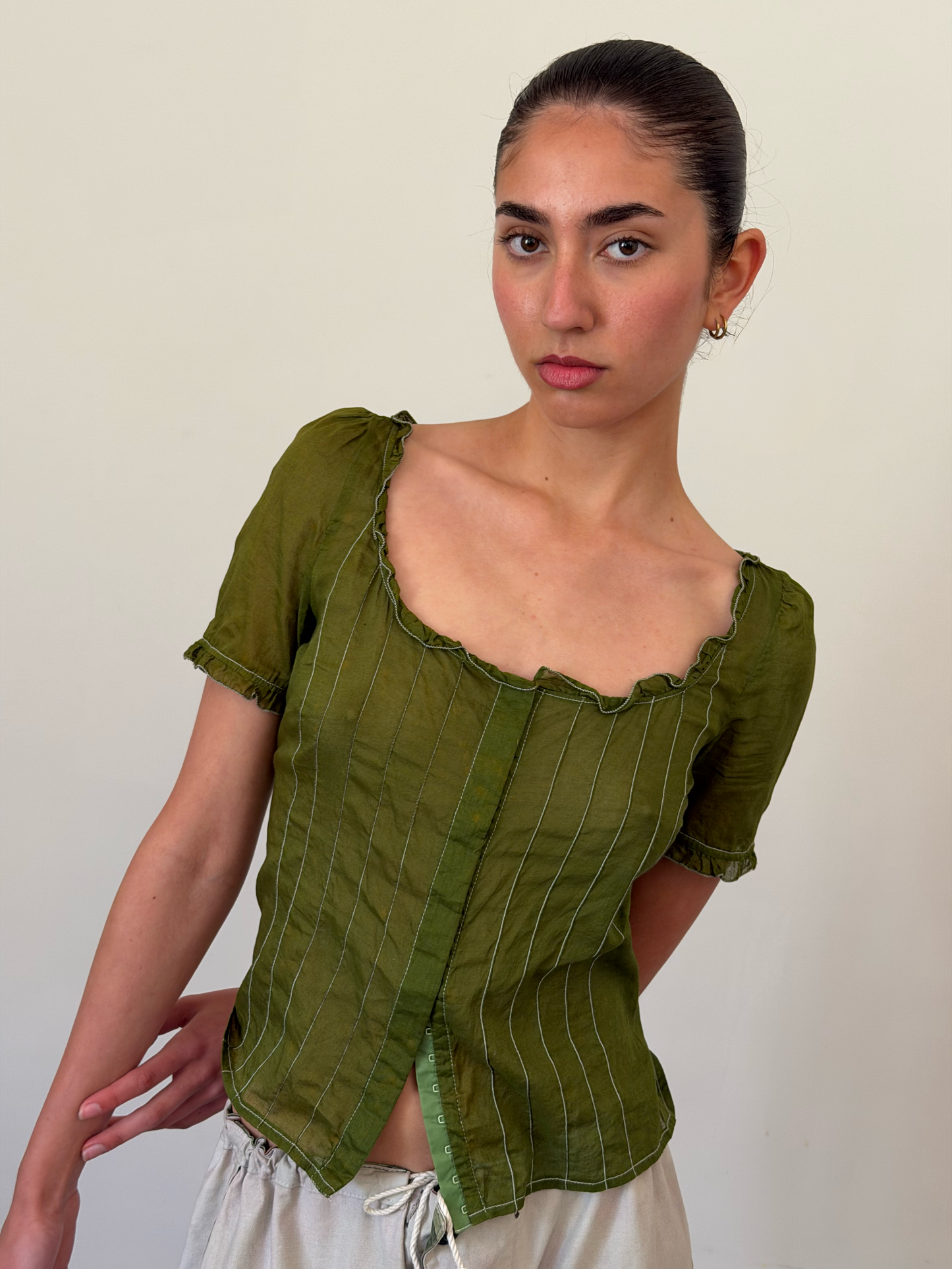 miu miu ss 1996 olive linen blouse