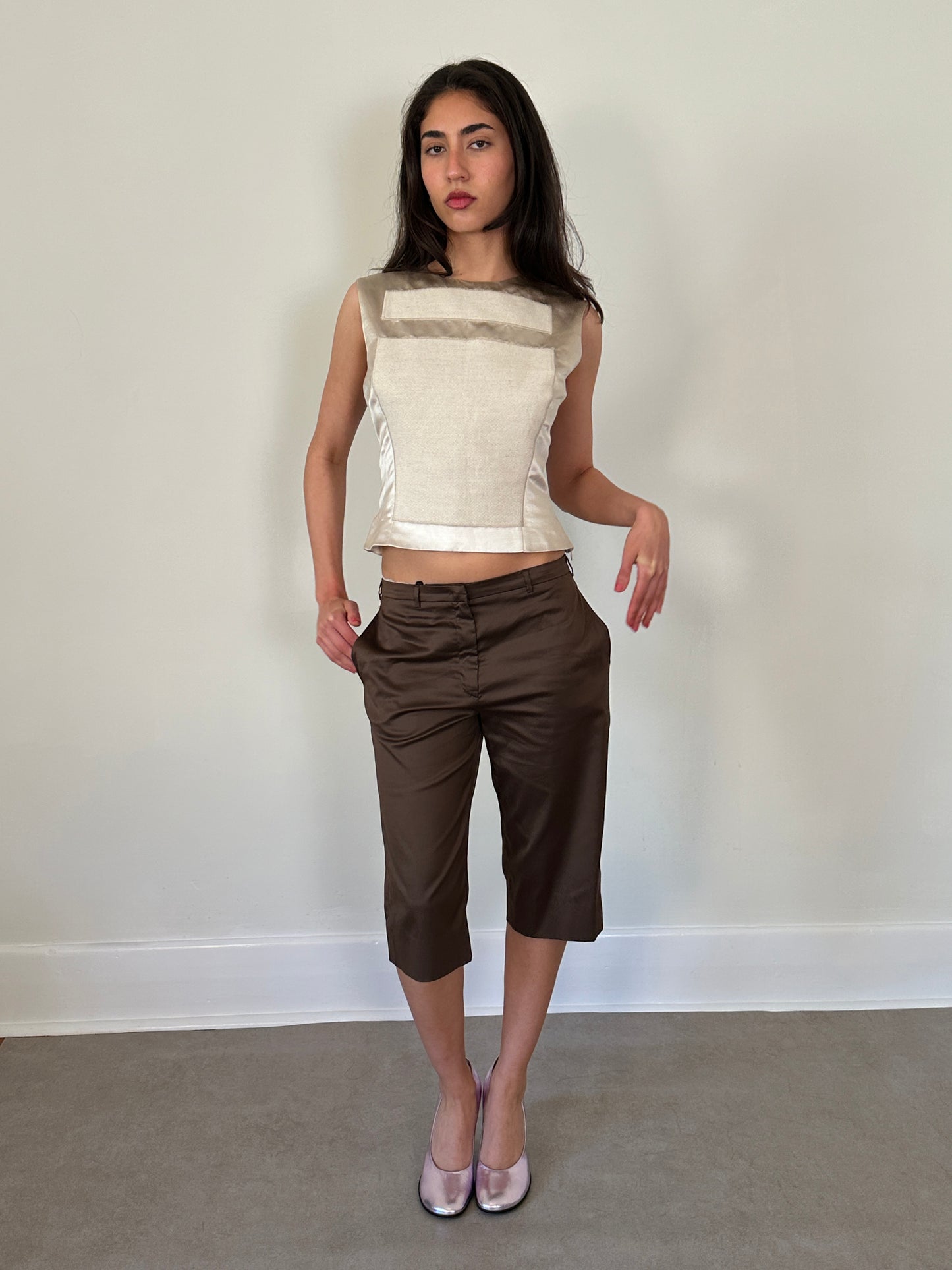 90s jil sander brown capri shorts