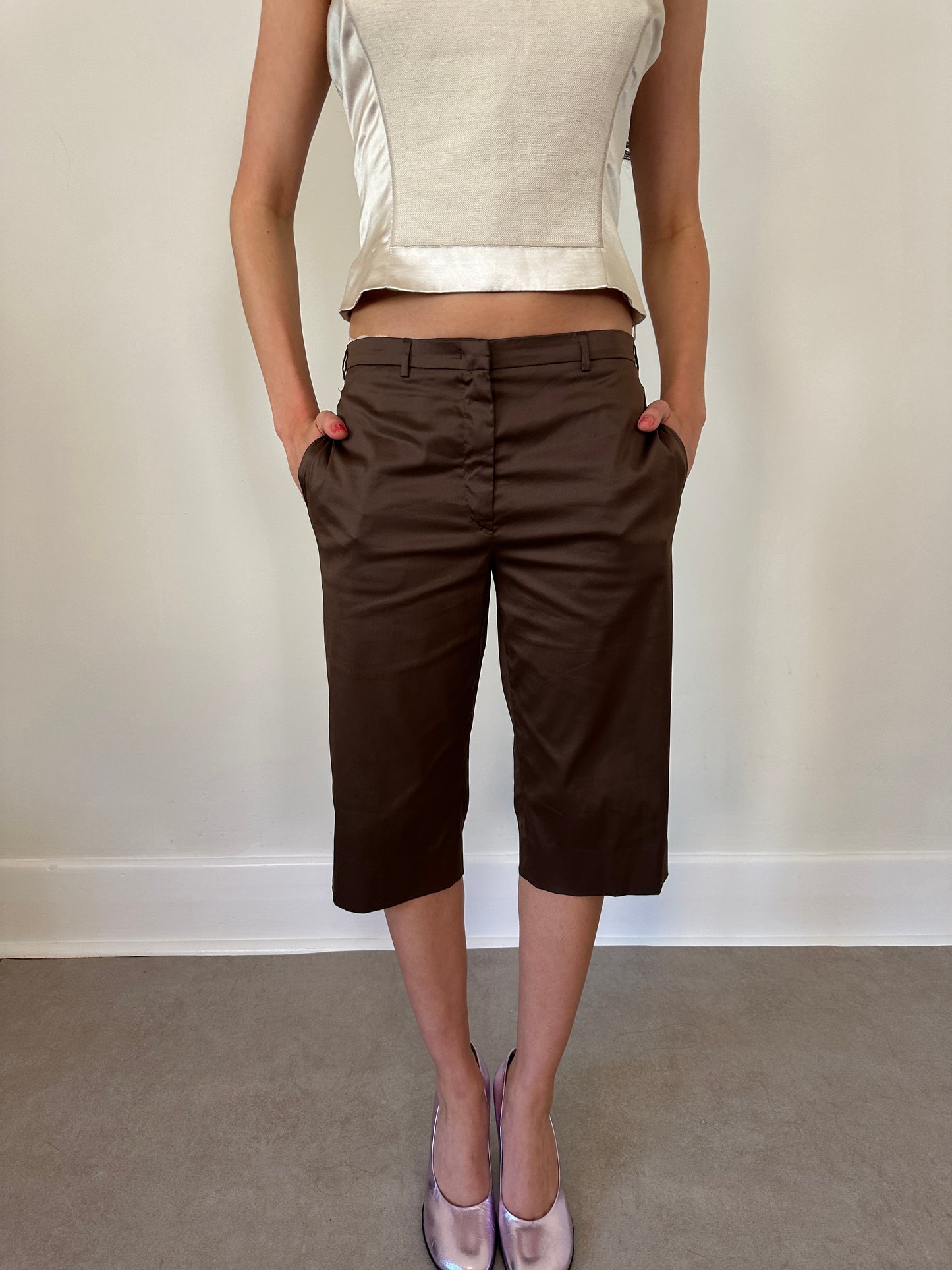 90s jil sander brown capri shorts