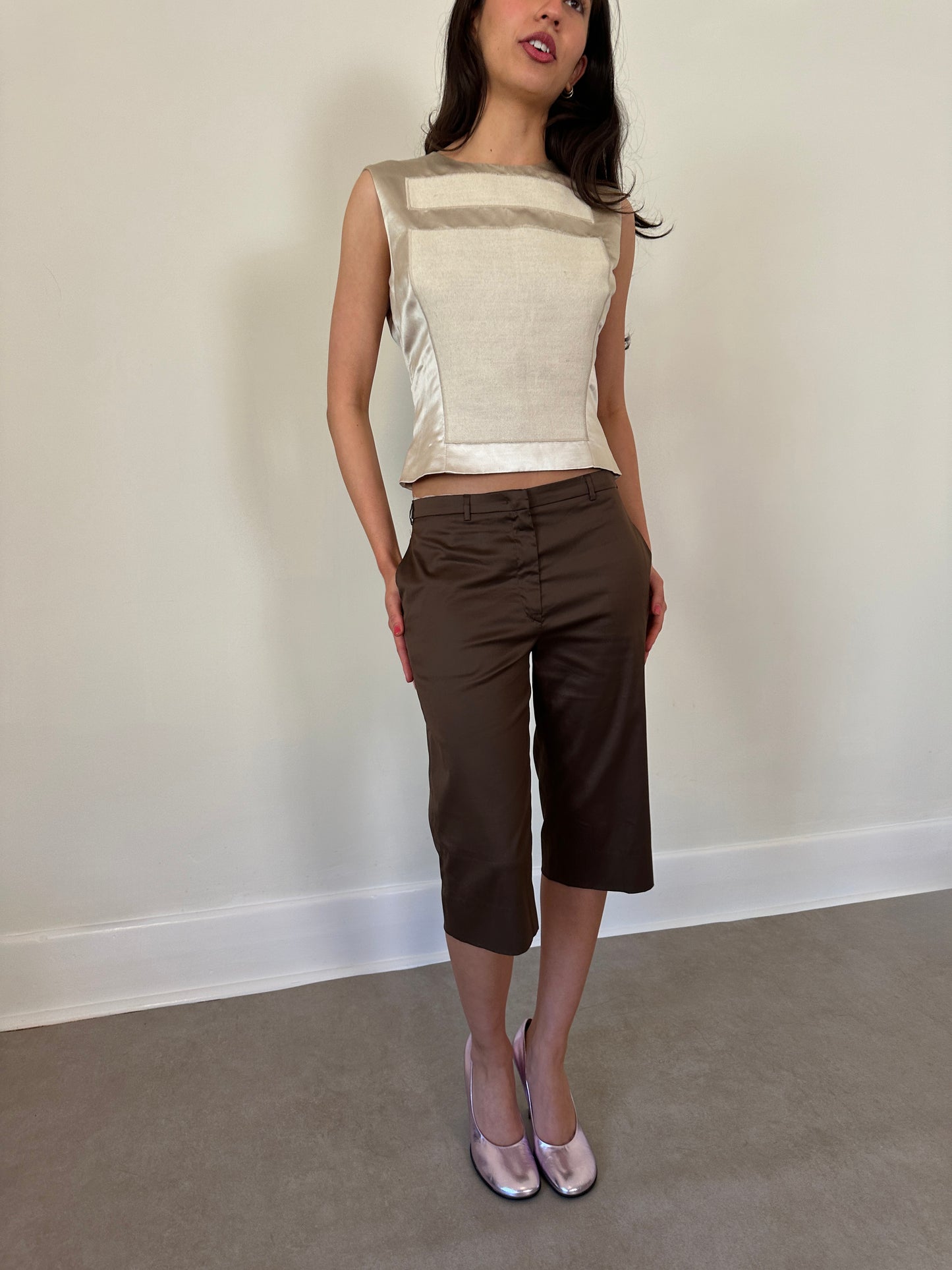 90s jil sander brown capri shorts
