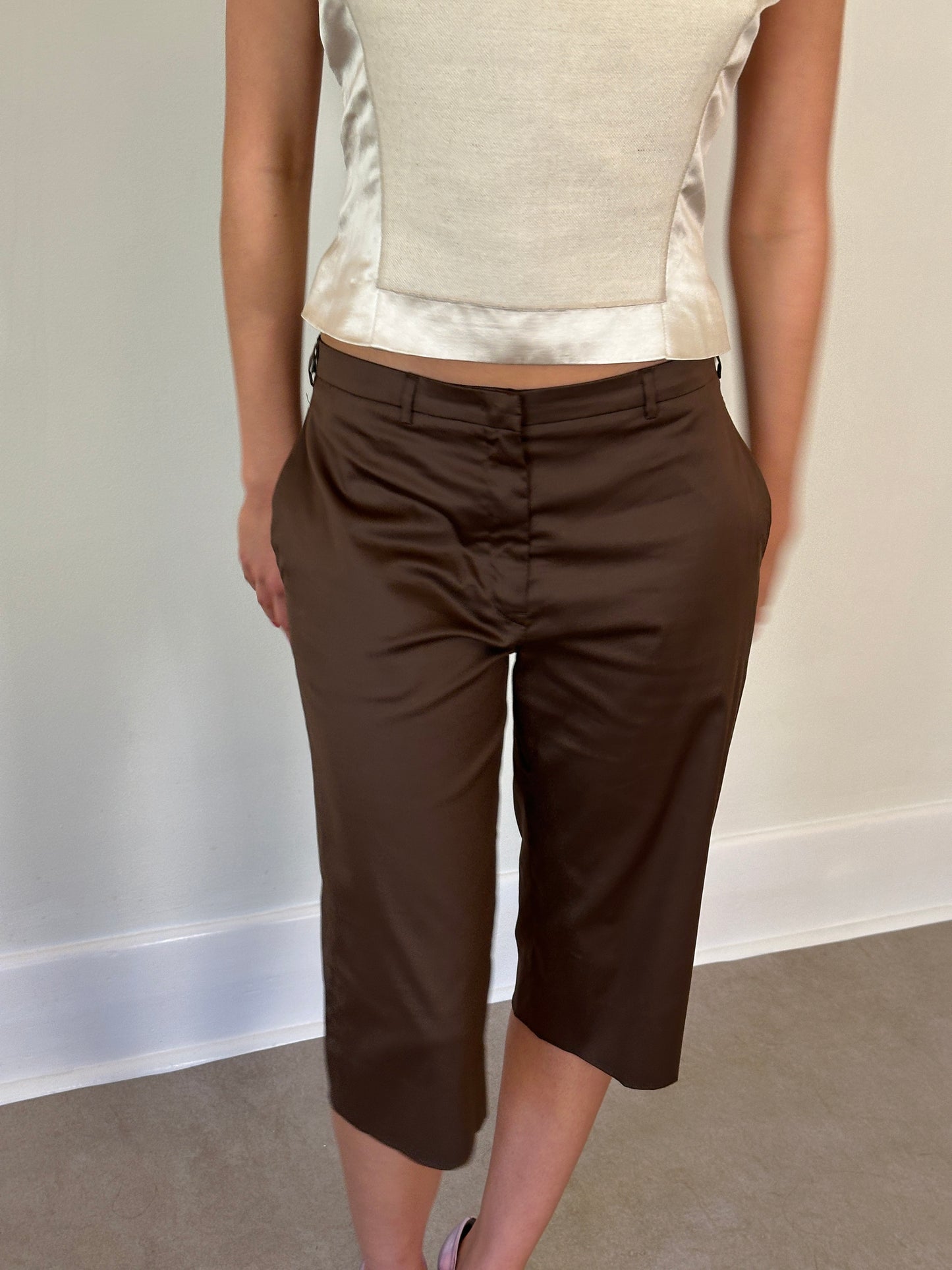 90s jil sander brown capri shorts